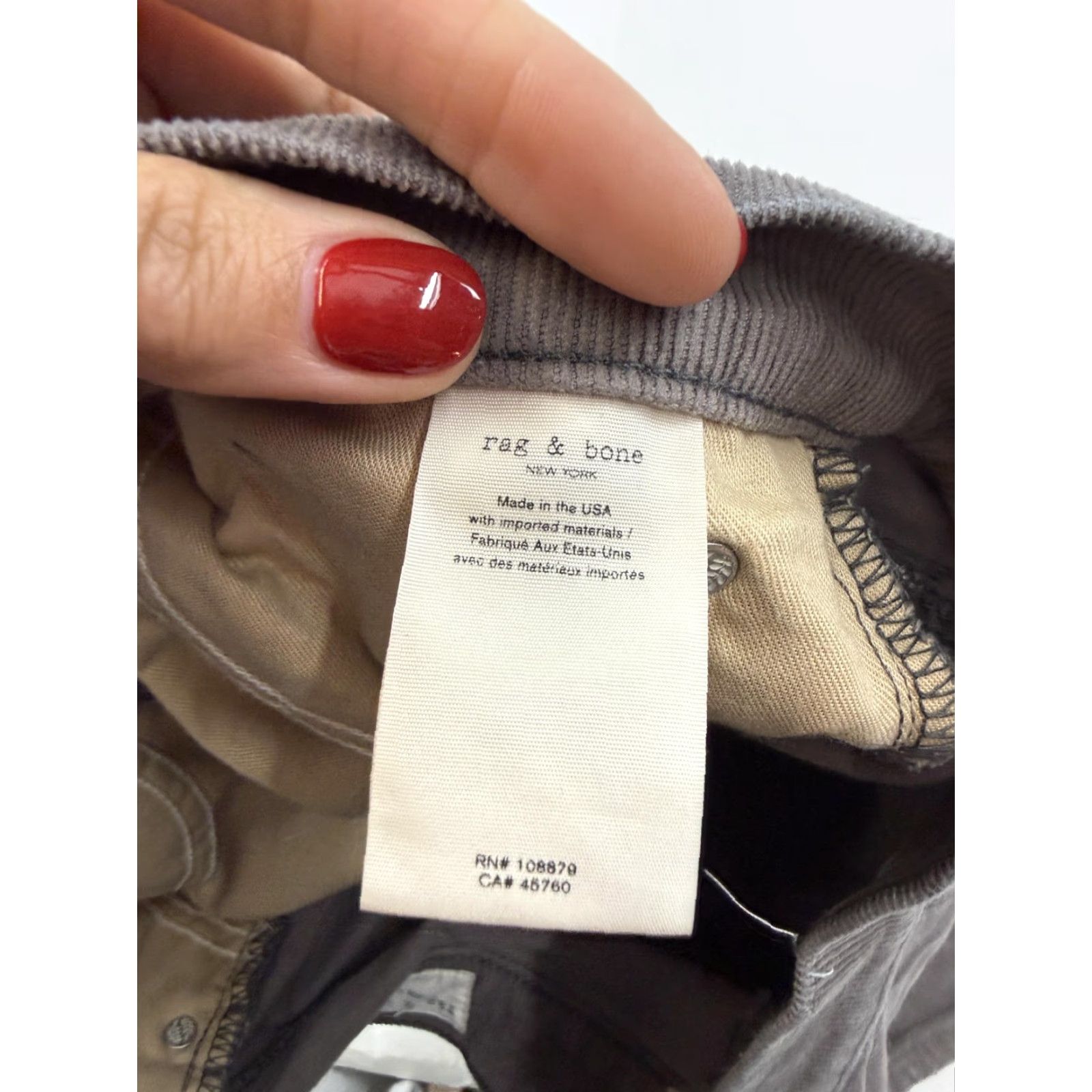 Rag & Bone Rag & Bone Womens Gray High Rise Skinny Corduroy Jegging Pants 31 Casual Size 24" / US 00 / IT 34 - 6 Thumbnail