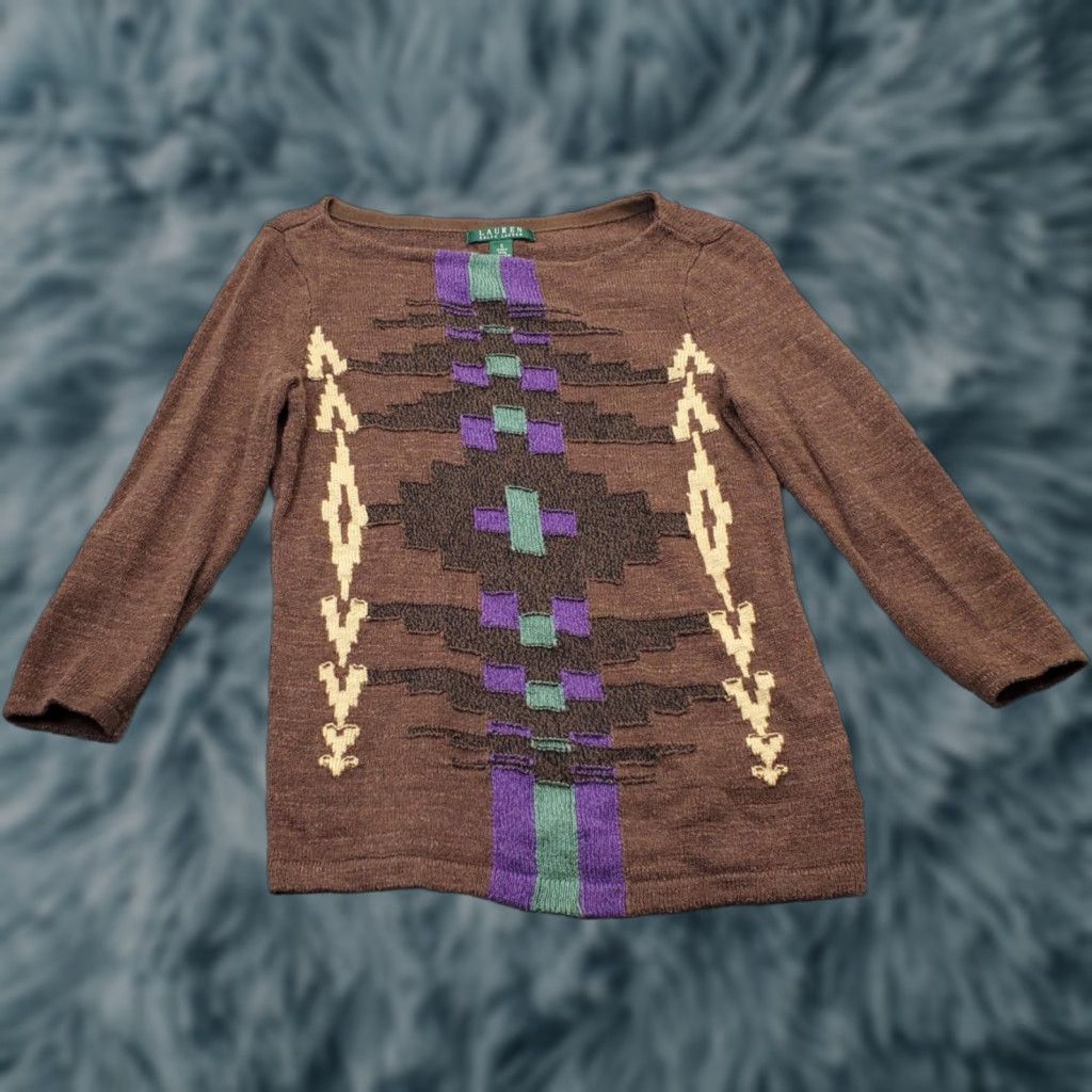 Ralph Lauren Lauren Ralph Lauren Southwest Art-to-Wear Sweater Womens Size S Brown Aztec Print Size S / US 4 / IT 40 - 1 Thumbnail
