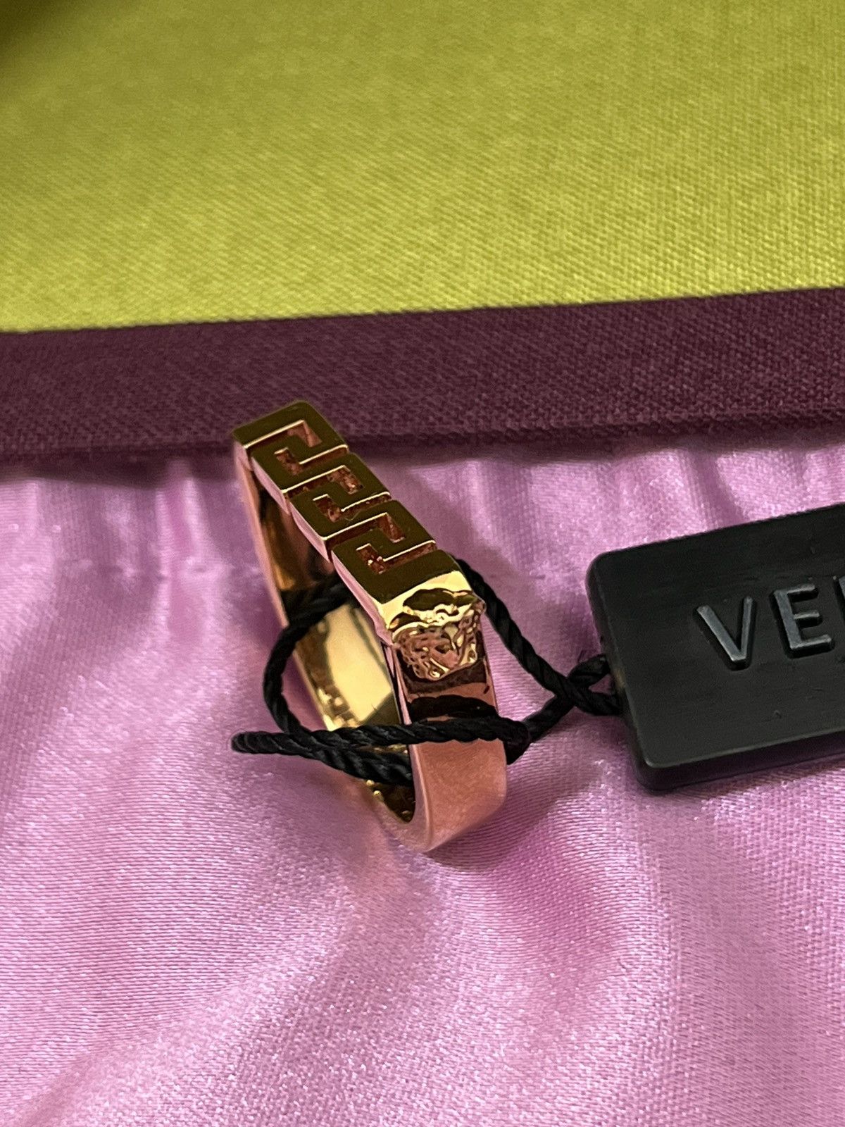 image of Gold Versace Greek Key Ring, Men's