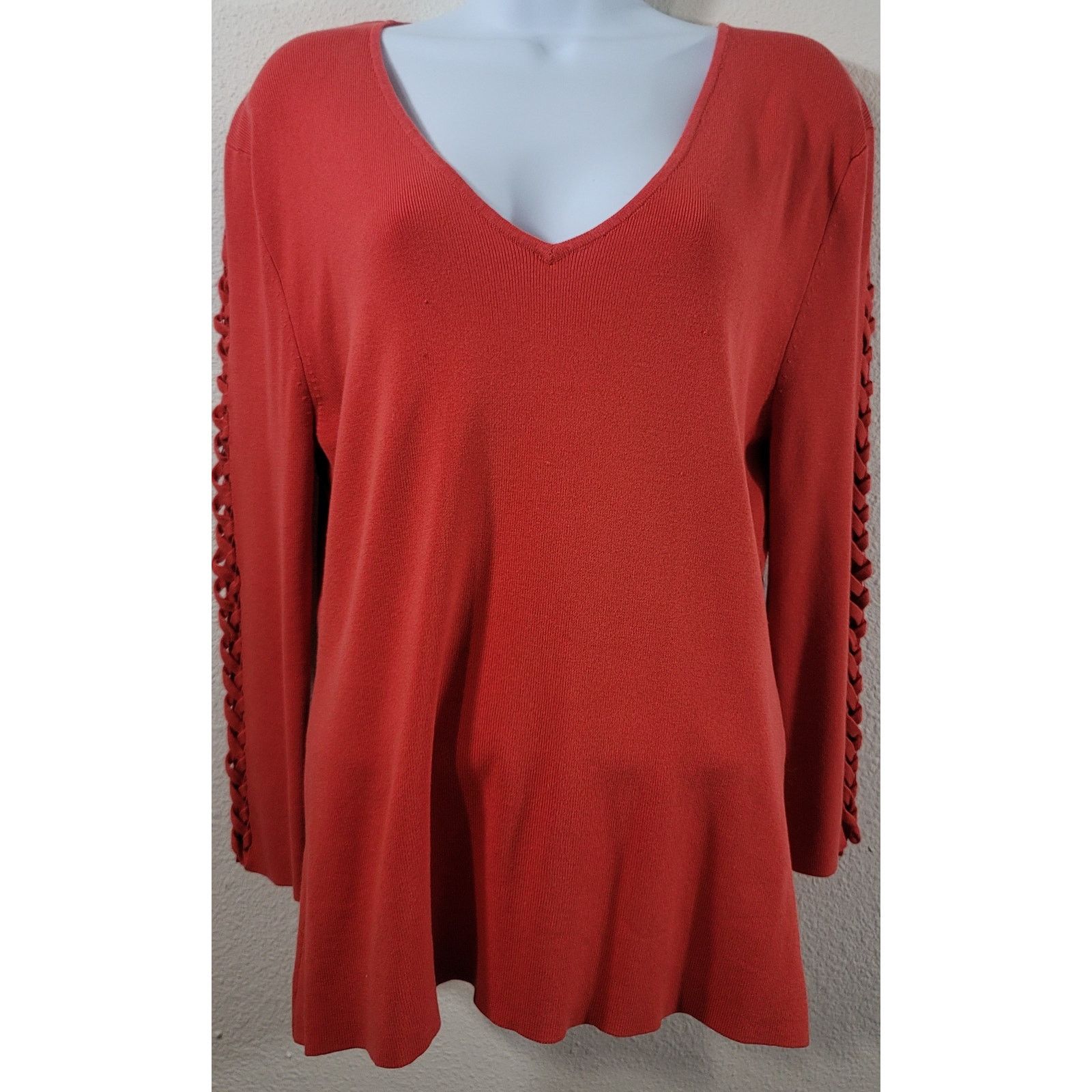 Other Cyrus Orange Braided Sleeves V Neck Ribbed Sweater Top Large Size L / US 10 / IT 46 - 1 Thumbnail