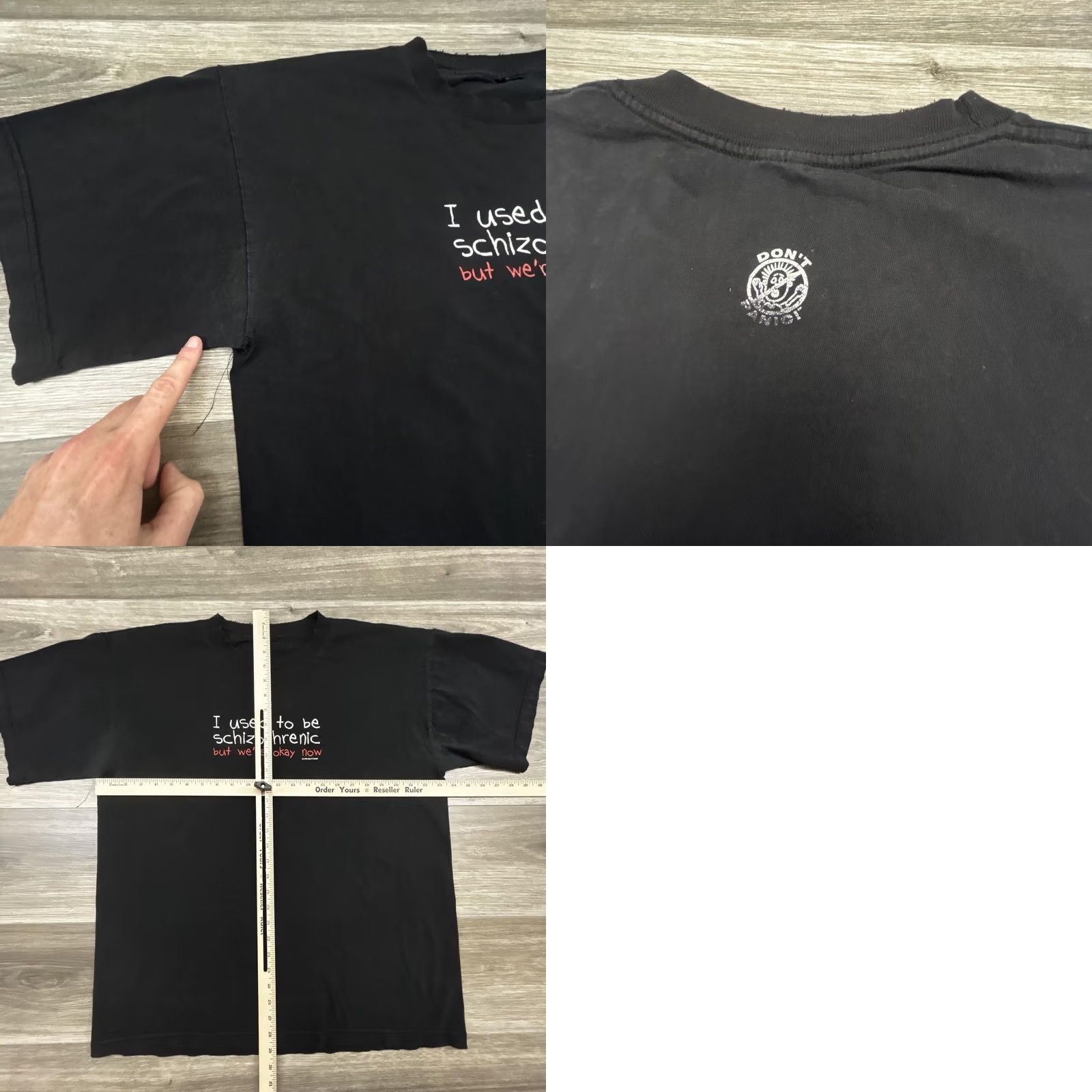 Vintage VINTAGE Don't Panic Shirt Mens XL Black I used to be schizophrenic but we're okay now 1999 Graphic Print Size US XL / EU 56 / 4 - 8 Thumbnail