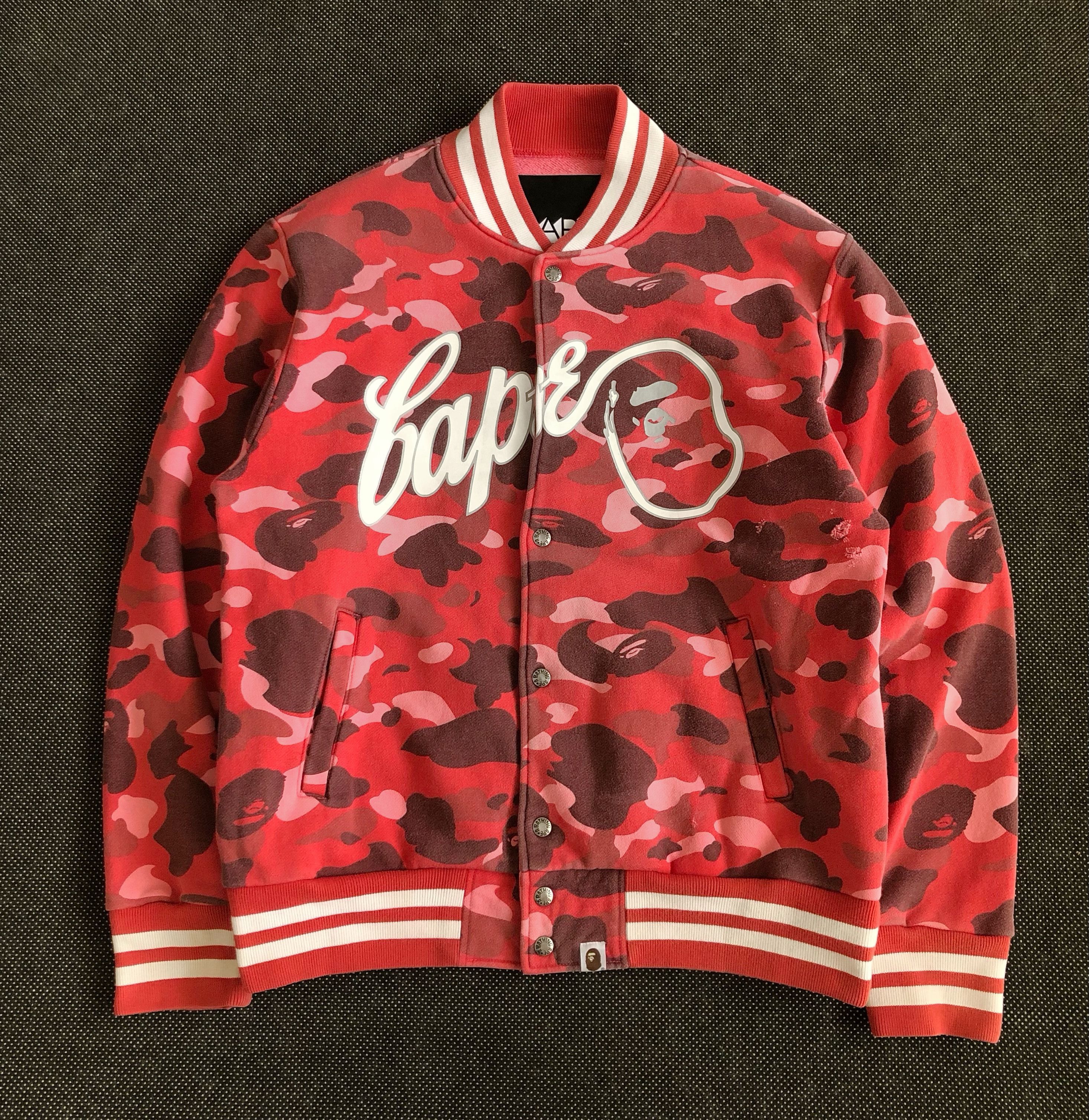 Bape RARE🔥BAPE OG RED CAMO SWEAT VARSITY JACKET Size US L / EU 52-54 / 3 - 1 Thumbnail