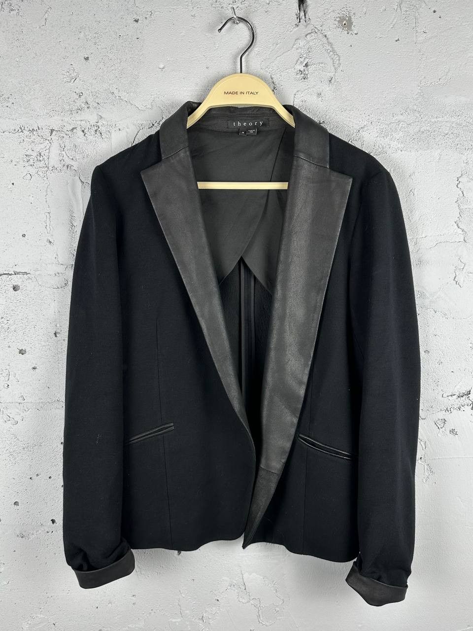 Theory Leather Collar Woman's Luxury Blazer Made In USA
