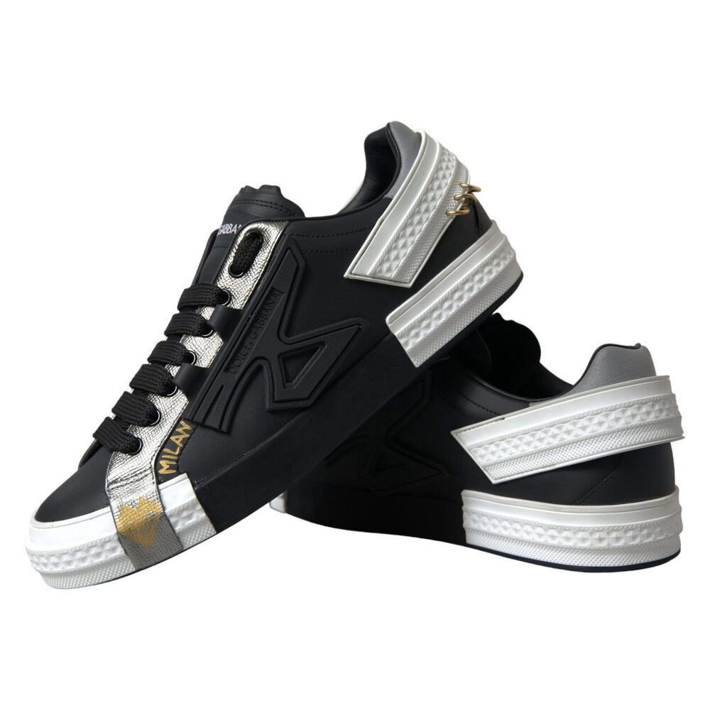 Dolce & Gabbana Dolce & Gabbana Black Leather Low Top Sneakers Portofino Sho Size US 11 / EU 44 - 2 Thumbnail