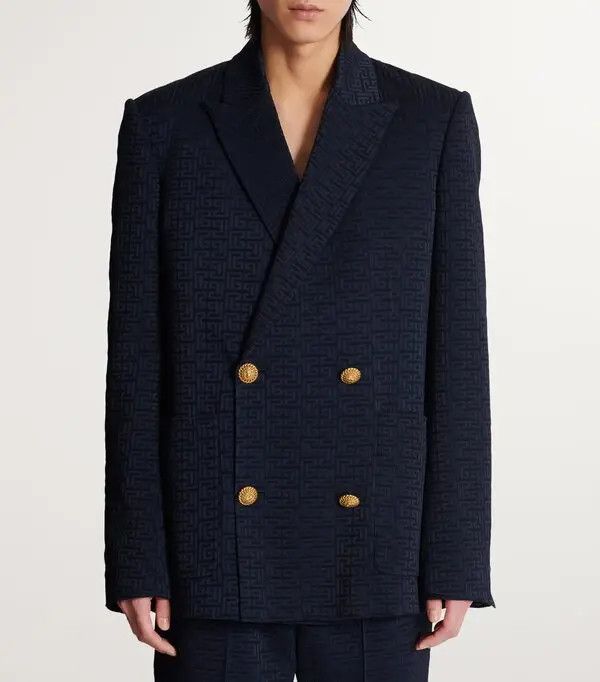 Balmain o1s1wg110925 PB Monogram Satin Jacket in Navy Blue Size US S / EU 44-46 / 1 - 4 Thumbnail