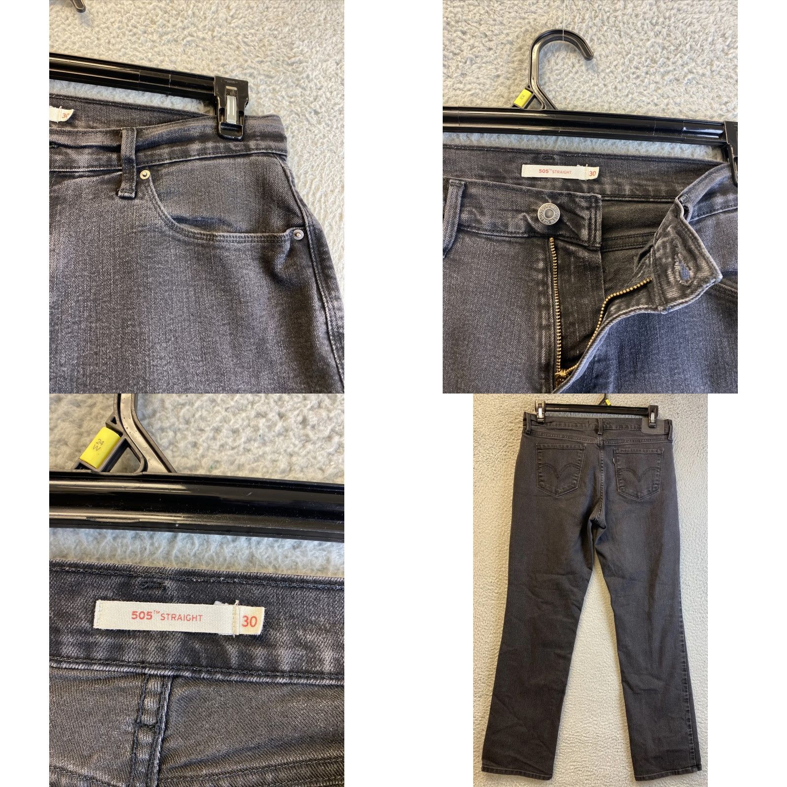 Vintage LEVI'S 505 Black Skinny Jeans Womens 30 Regular Stretch Mid Rise 31in Solid Stars Size 30" / US 8 / IT 44 - 8 Thumbnail