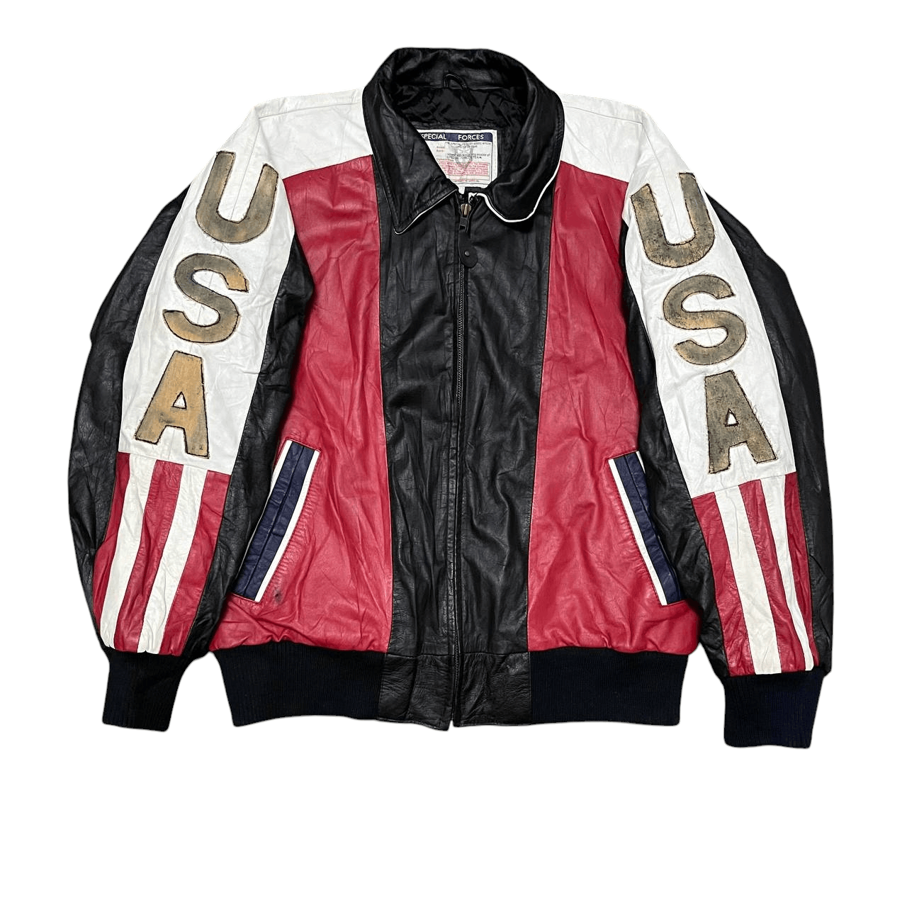 Vintage Vintage Flight Jacket Big USA Flag Leather Cowhide Size US L / EU 52-54 / 3 - 1 Thumbnail