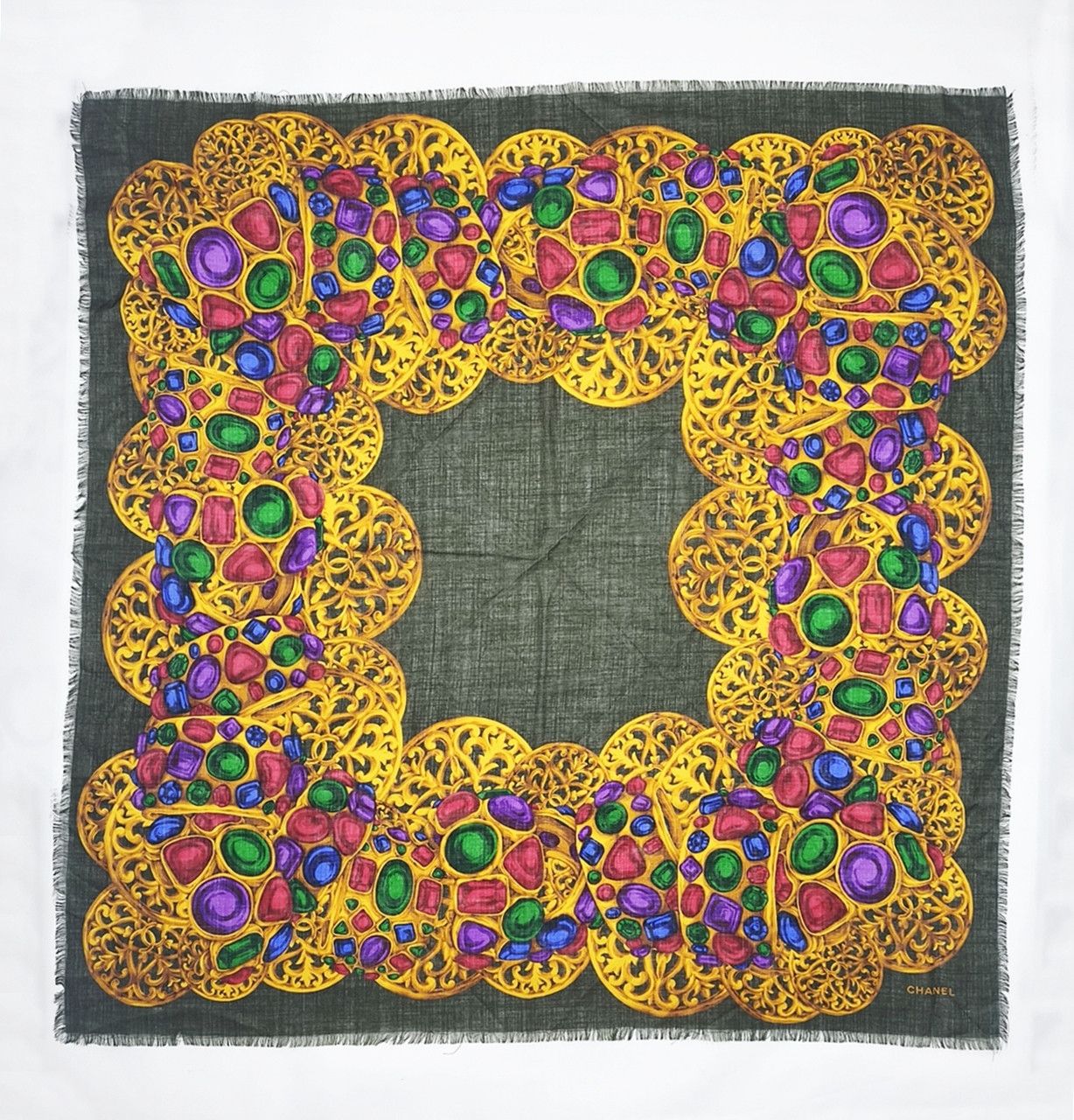 Chanel authentic CHANEL green gemstones cashmere silk square scarf Size ONE SIZE - 5 Thumbnail