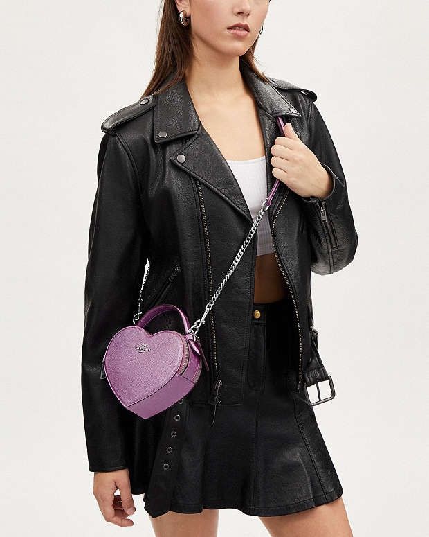 Coach Coach Heart Crossbody Bag in Metalic Crossgrain Leather Size ONE SIZE - 4 Thumbnail