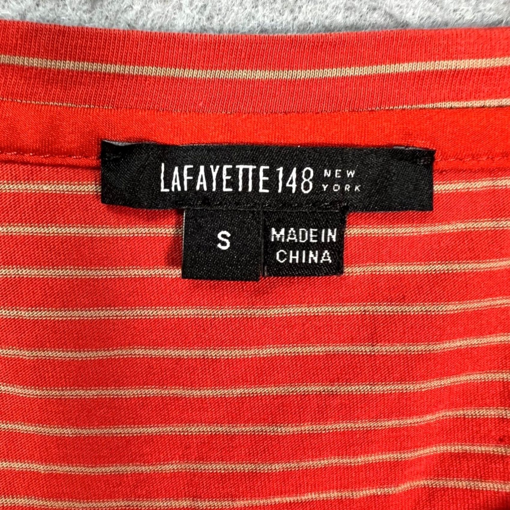 Vintage Lafayette 148 Womens Small Red Striped Short Sleeve Top Cotton Blend T Shirt Size S / US 4 / IT 40 - 3 Thumbnail