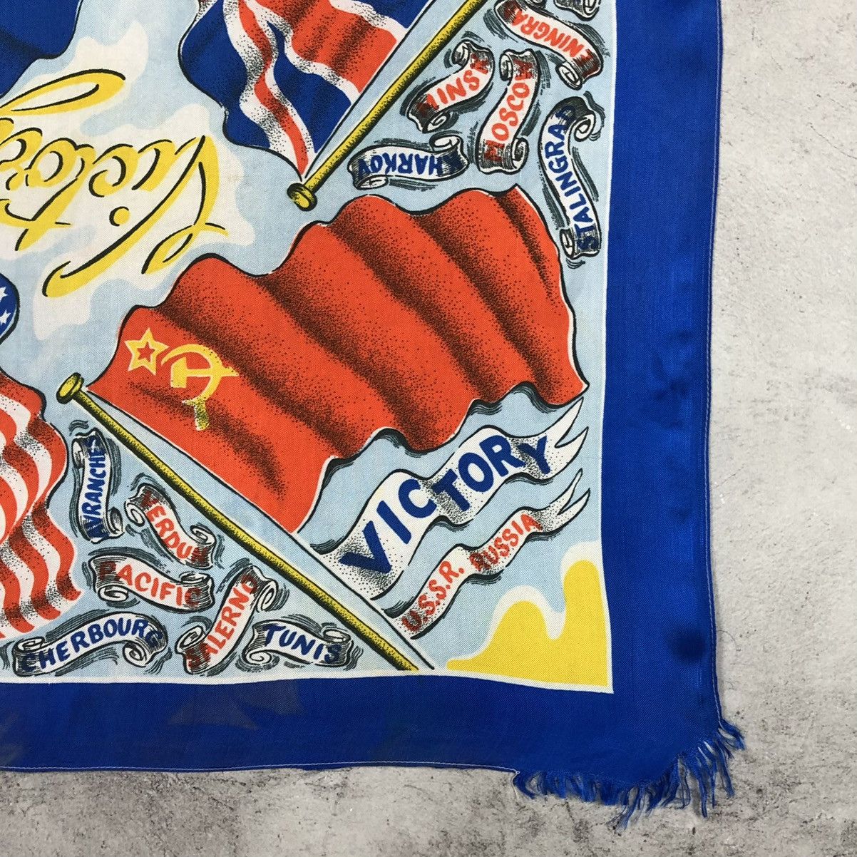 Vintage 1945 WWII Kiev Moscow USSR US UK France Victory Scarf Size ONE SIZE - 9 Thumbnail