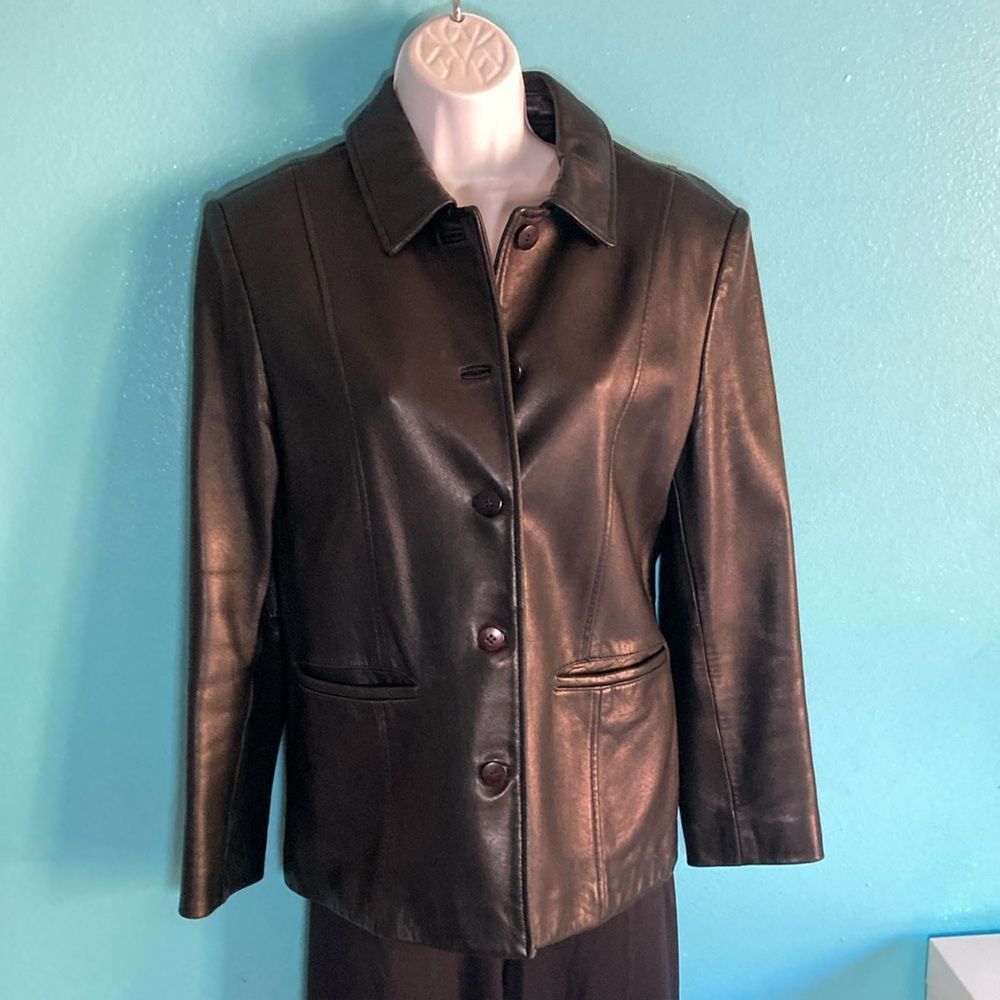 Vintage Petite Sophisticate Black Leather Blazer Jacket Size SP Butt Size S / US 4 / IT 40 - 6 Thumbnail