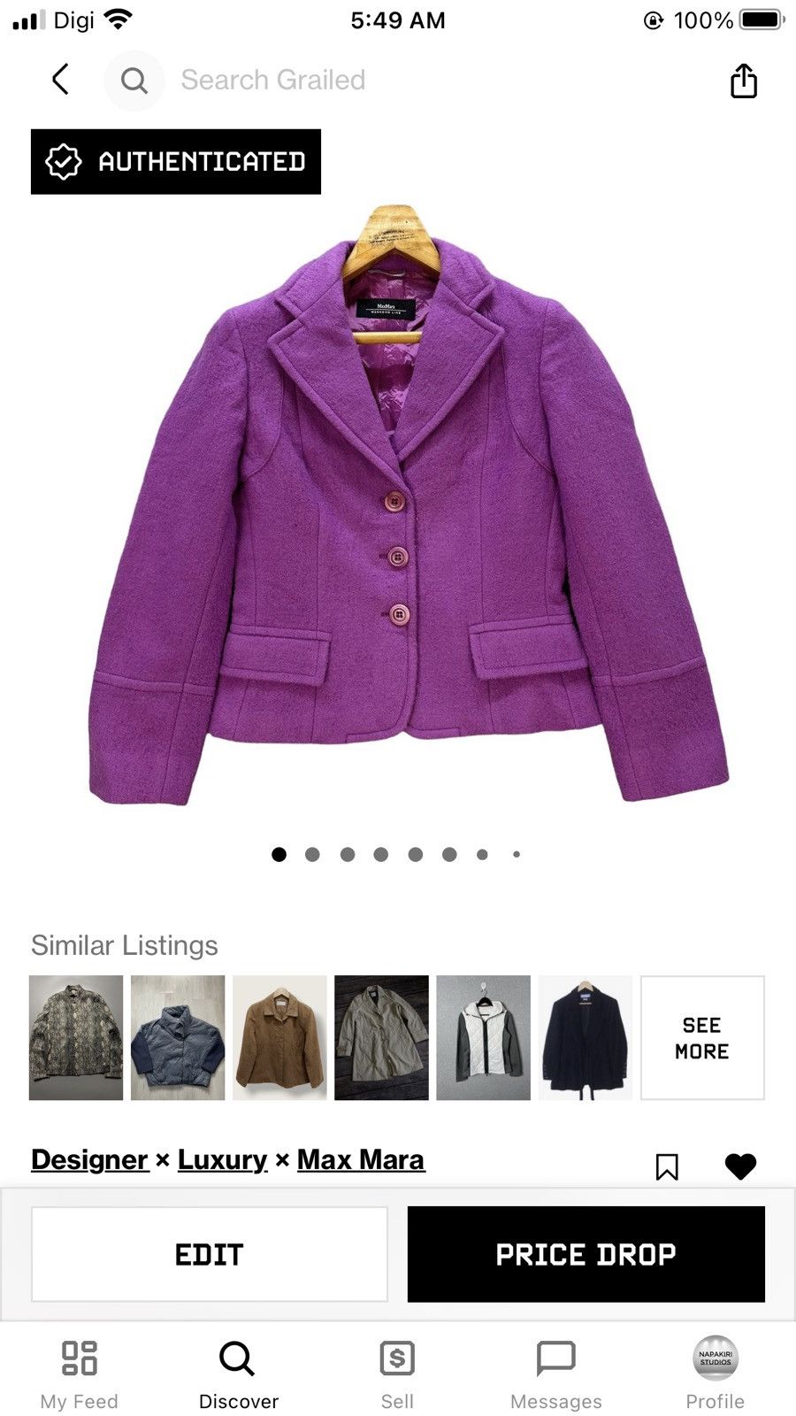 Max Mara Max Mara Purple Wool Double Collar Jacket #9132-60 Size M / US 6-8 / IT 42-44 - 11 Thumbnail