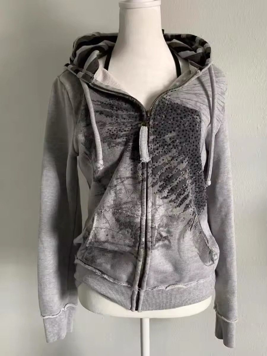 Japanese Brand Harajuku Gothic Rhinestone Zipper Hoddie Size XXL / US 16-18 / IT 52-54 - 3 Thumbnail