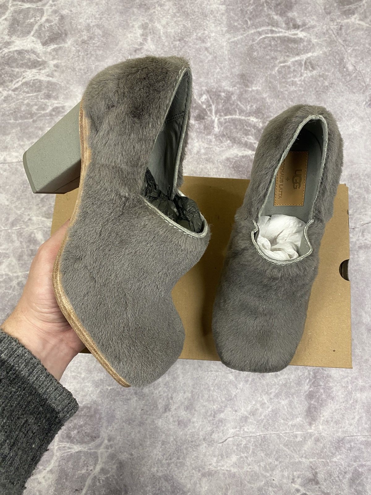 Eckhaus Latta Ugg x Eckhaus Latta Grey Fur Cone Heels Mules Size US 7 / IT 37 - 1 Thumbnail