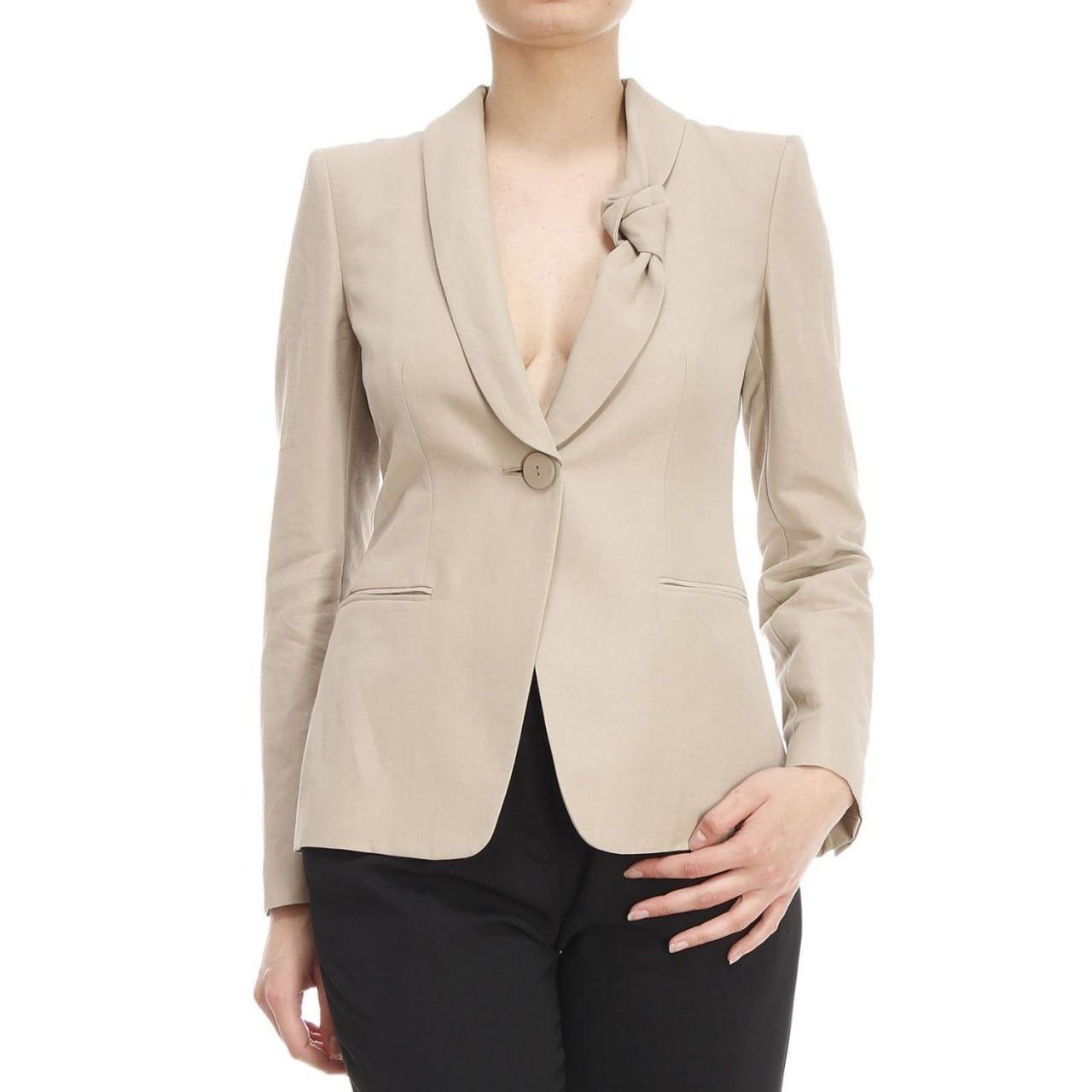Giorgio Armani Giorgio Armani Knot lapel linen blend Beige Blazer Jacket Size M / US 6-8 / IT 42-44 - 4 Thumbnail