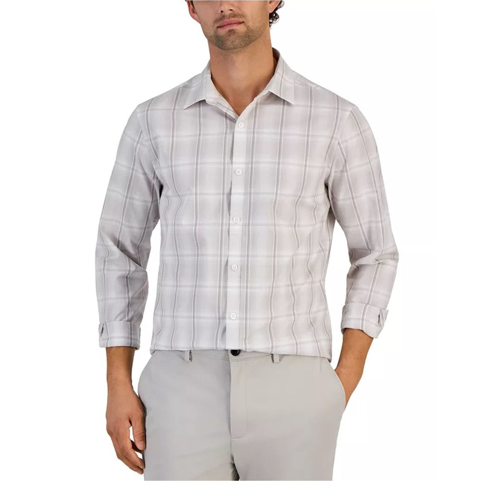Alfani Alfani Men's White/Beige Cotton Button-Up Shirt Size 3XL Size US XXL / EU 58 / 5 - 1 Thumbnail