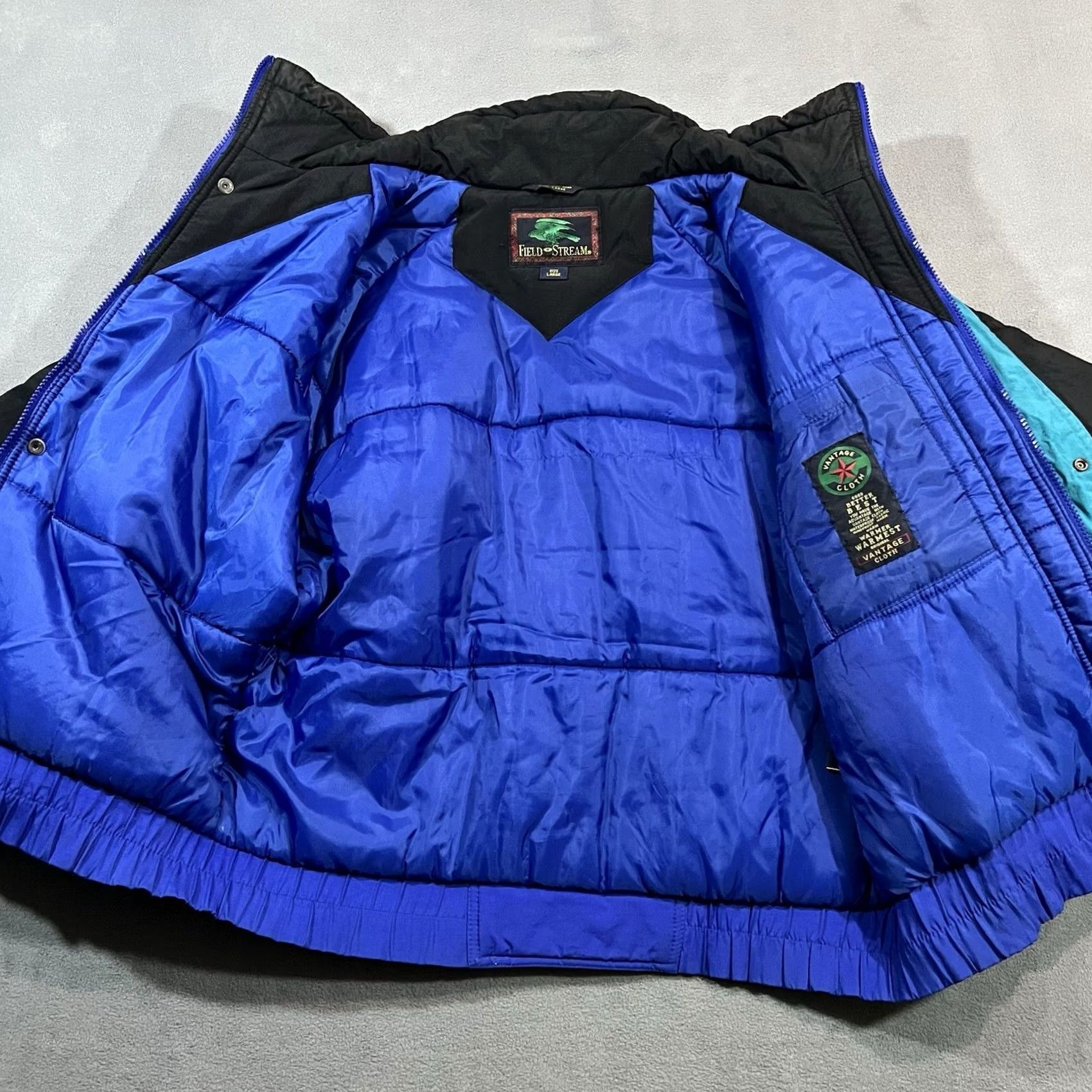 Vintage Field & Stream Puffer Jacket Mens L Blue Black Nylon Winter Snow Vantage Size US L / EU 52-54 / 3 - 2 Thumbnail