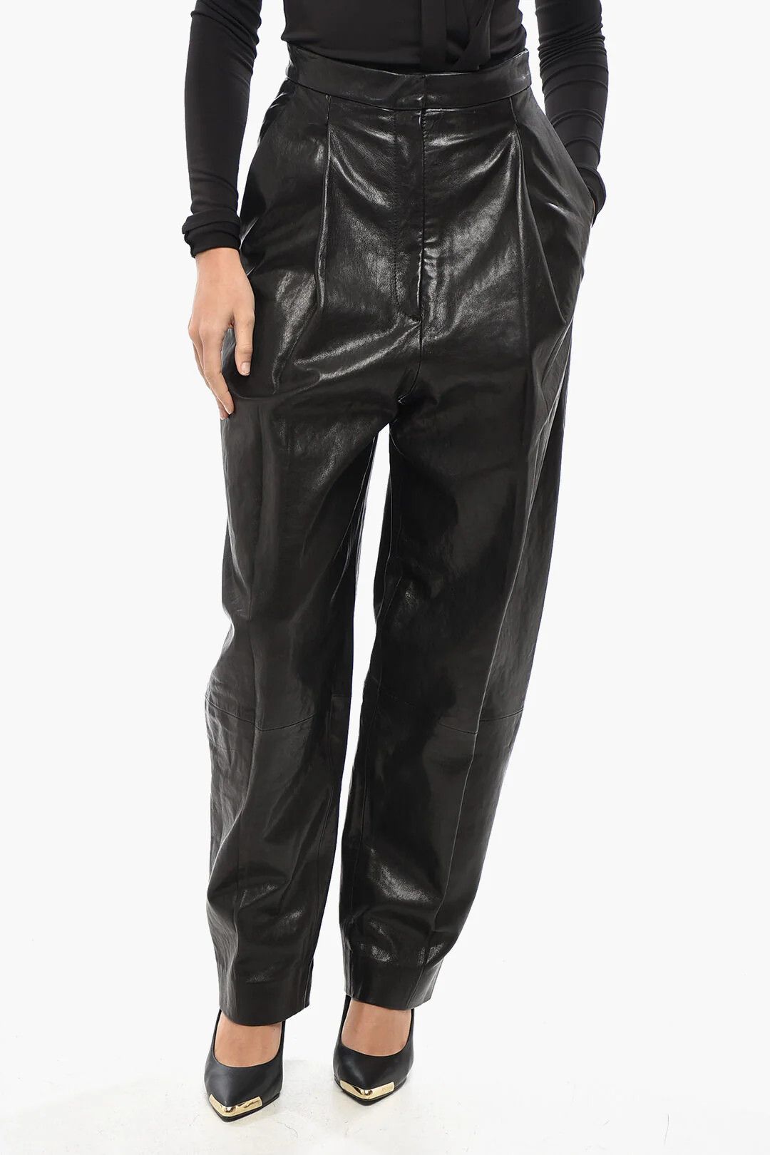 KHAITE og1mm0426 Balloon-Fit Leather Pant in Black Size 28" / US 6 / IT 42 - 1 Thumbnail