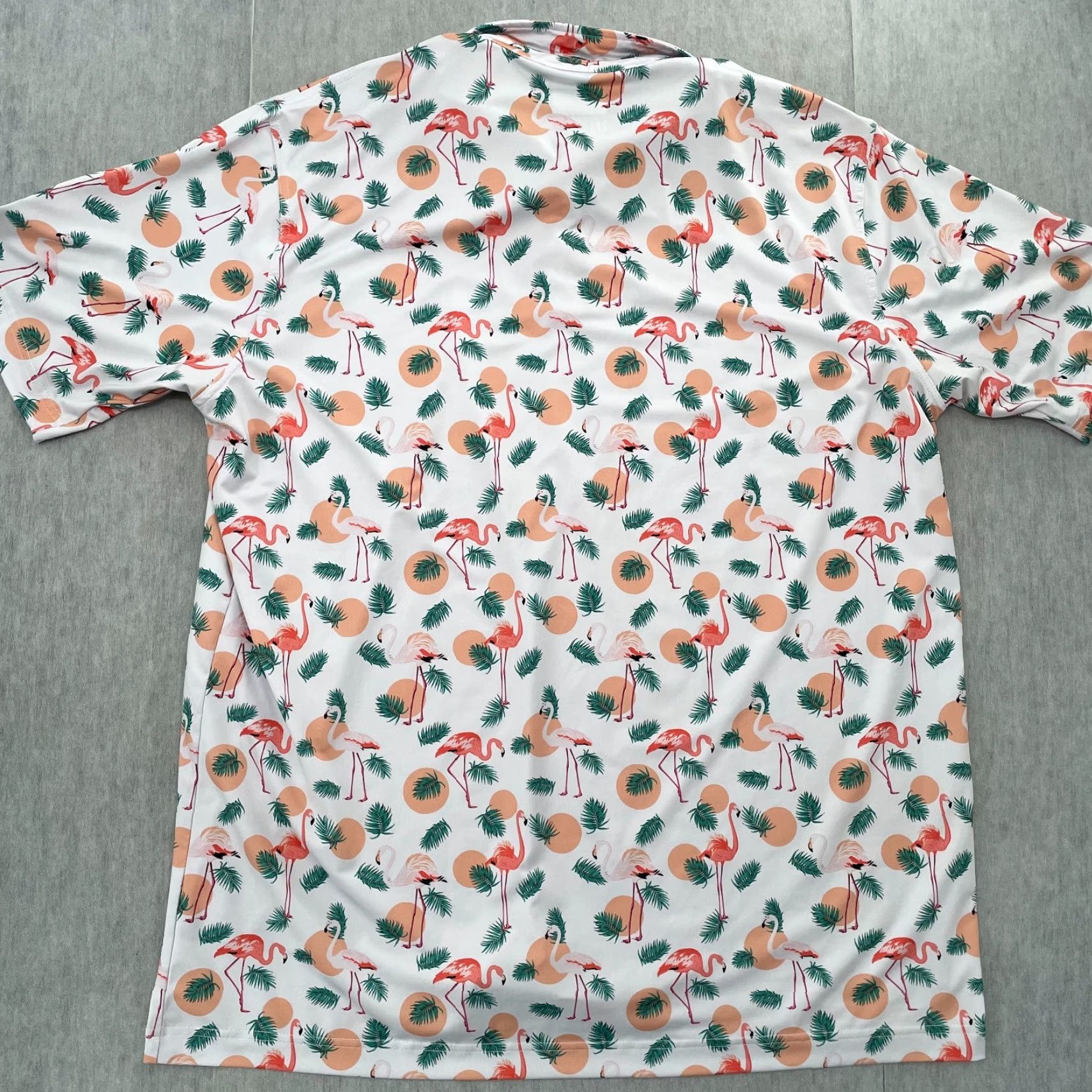 Vintage Waggle Shirt Golf Polo 2XL Mens Performance Stretch White Flamingo Print All Over Breathable Casual Polo Shirt Size US XXL / EU 58 / 5 - 2 Thumbnail