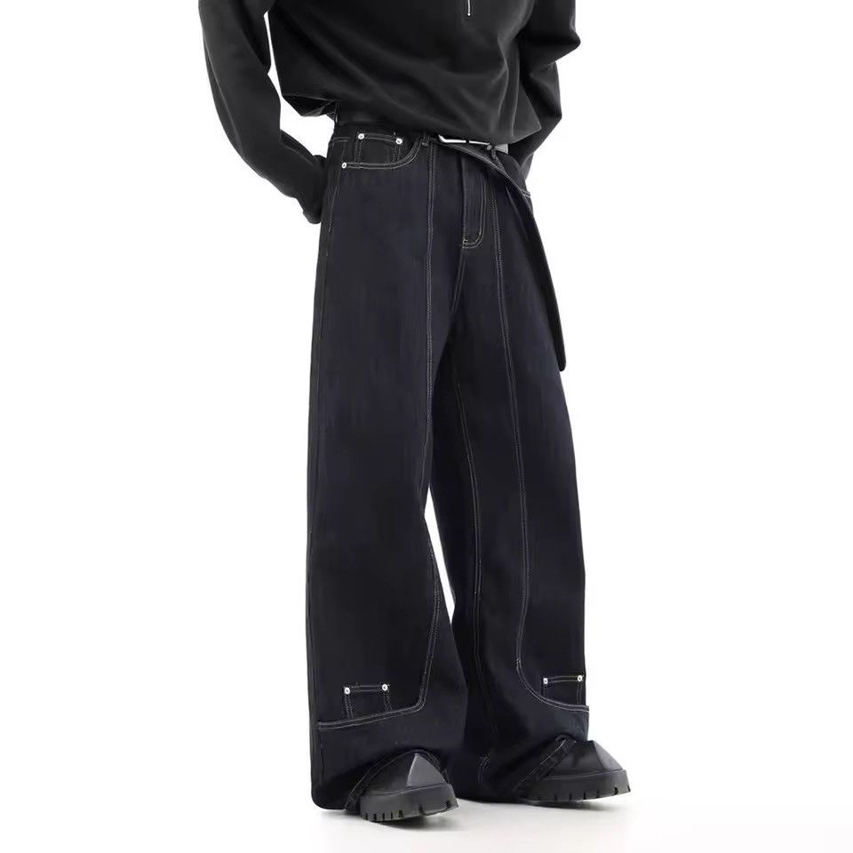 Jean Washed Designer Baggy Straight Rivets Hip Hop Jeans Size US 32 / EU 48 - 1 Thumbnail