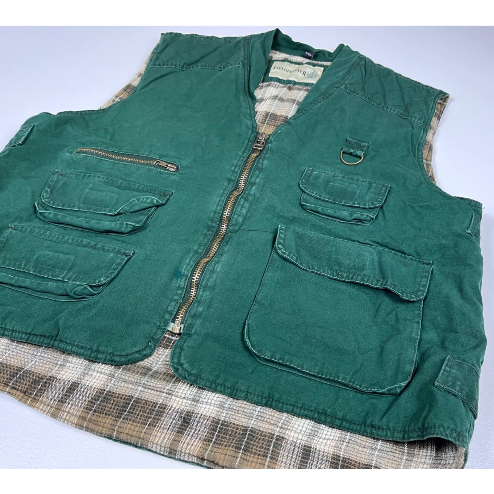 Vintage VINTAGE Fieldmaster Men's Vest Fishing Hunting Flannel Lined Green Cotton Canvas Pockets Zipped Pockets Size L Size US L / EU 52-54 / 3 - 5 Thumbnail