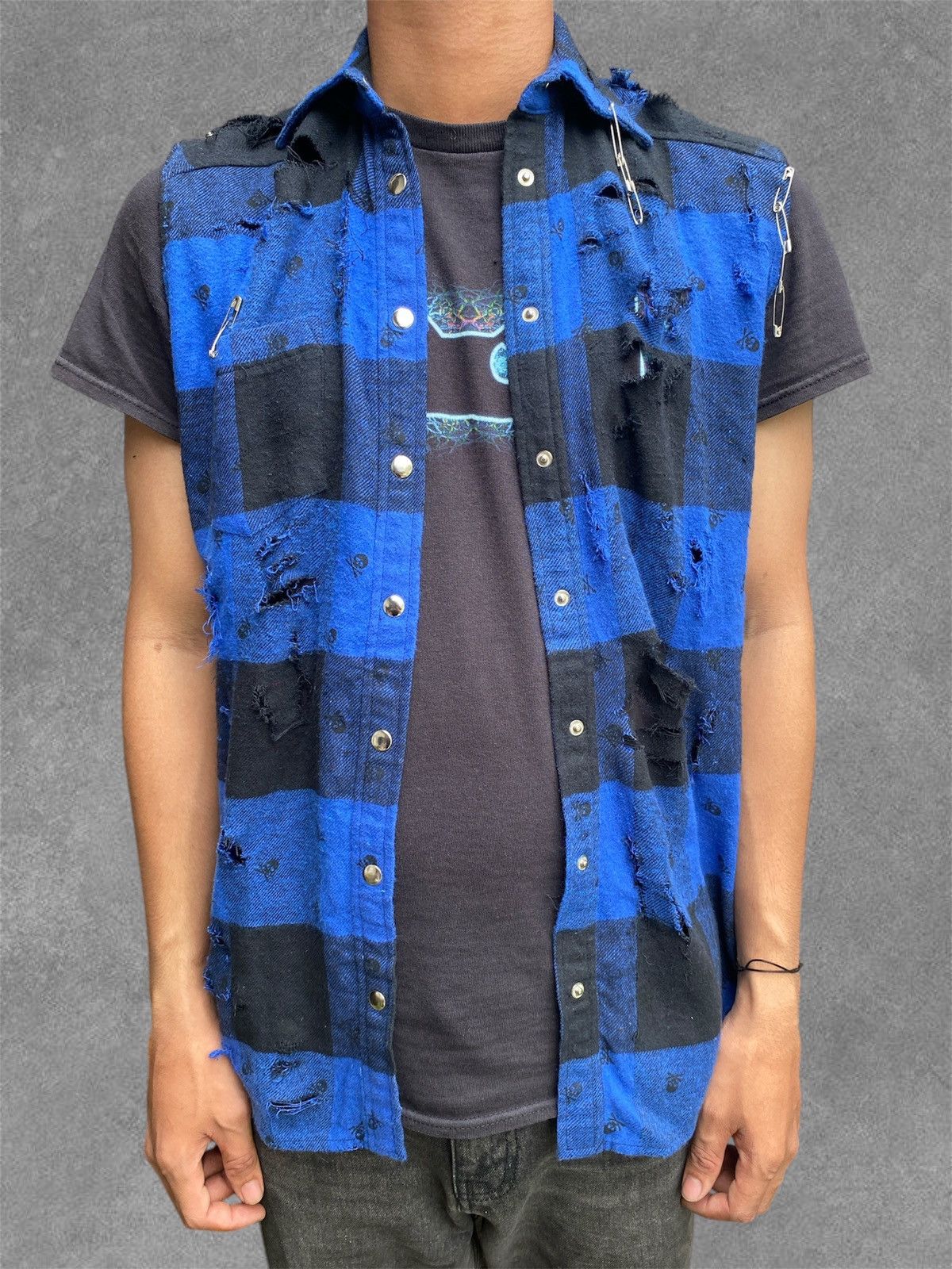 vest shirt Glad News skull Distressed Punk Style