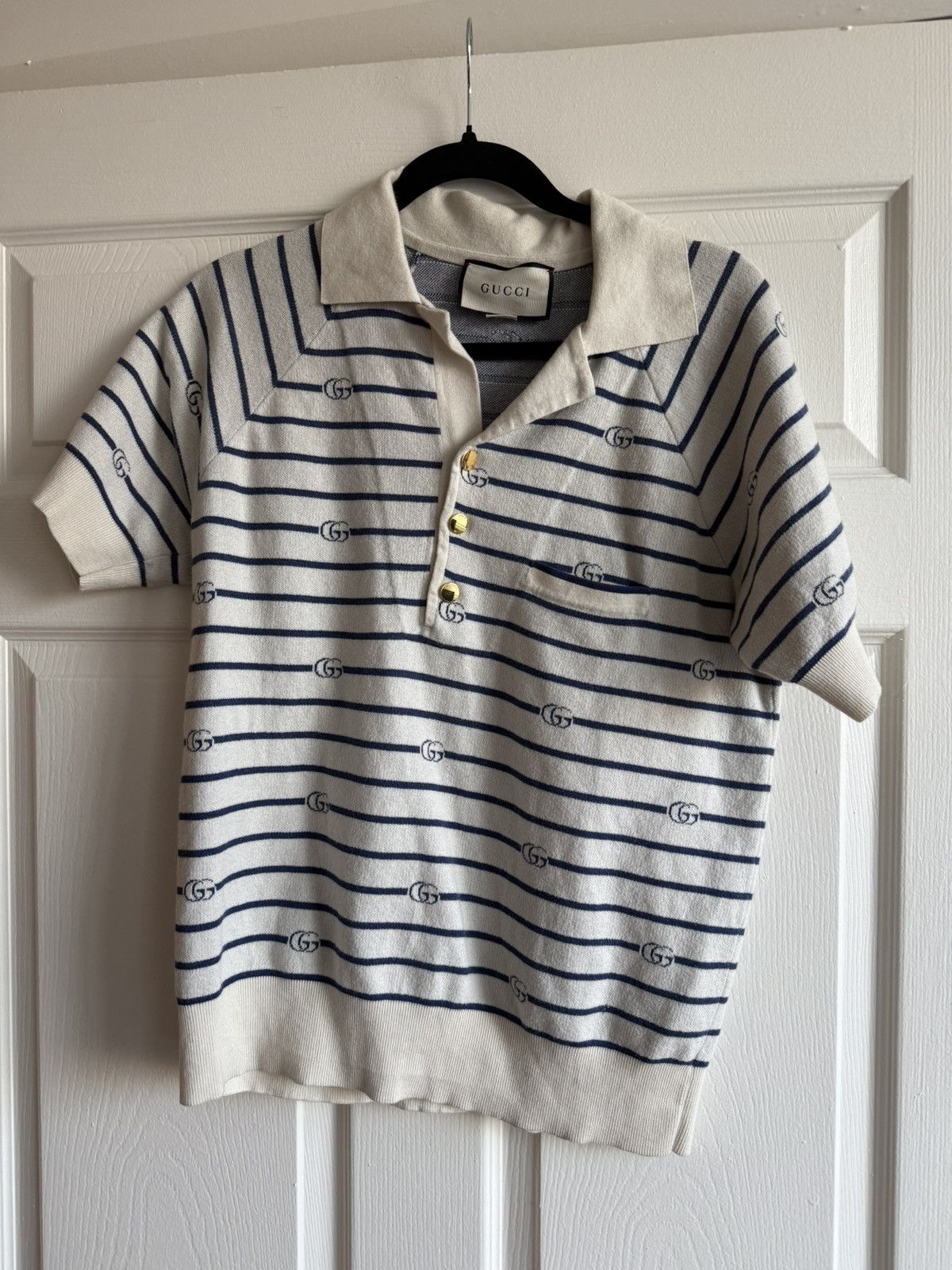 Gucci Gucci 'GG' Gold Button Wool Polo Size US M / EU 48-50 / 2 - 1 Thumbnail