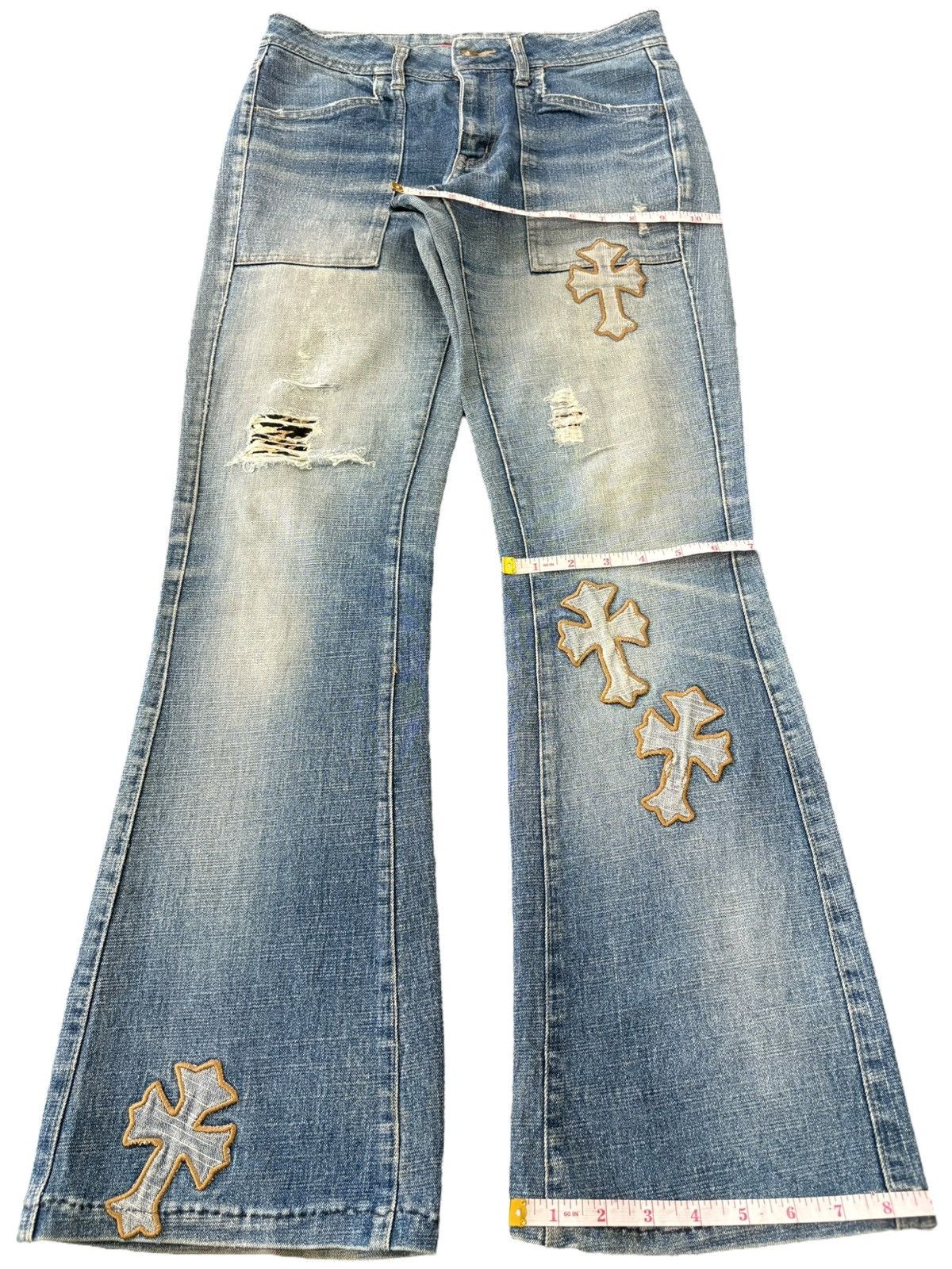 Japanese Brand Vintage Japanese Brand Cross Patches Baker Style Flare Jeans Size 29" - 12 Thumbnail
