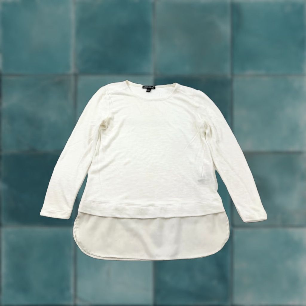 J.Crew J.Crew Top Womens 2XS Ivory Long Sleeve Blouse Silky Viscose Hem Casual Pullover Round Neck Merch Mercantile Womens 2XS Ivory Blouse Size XXS / US 00 / IT 34 - 1 Thumbnail