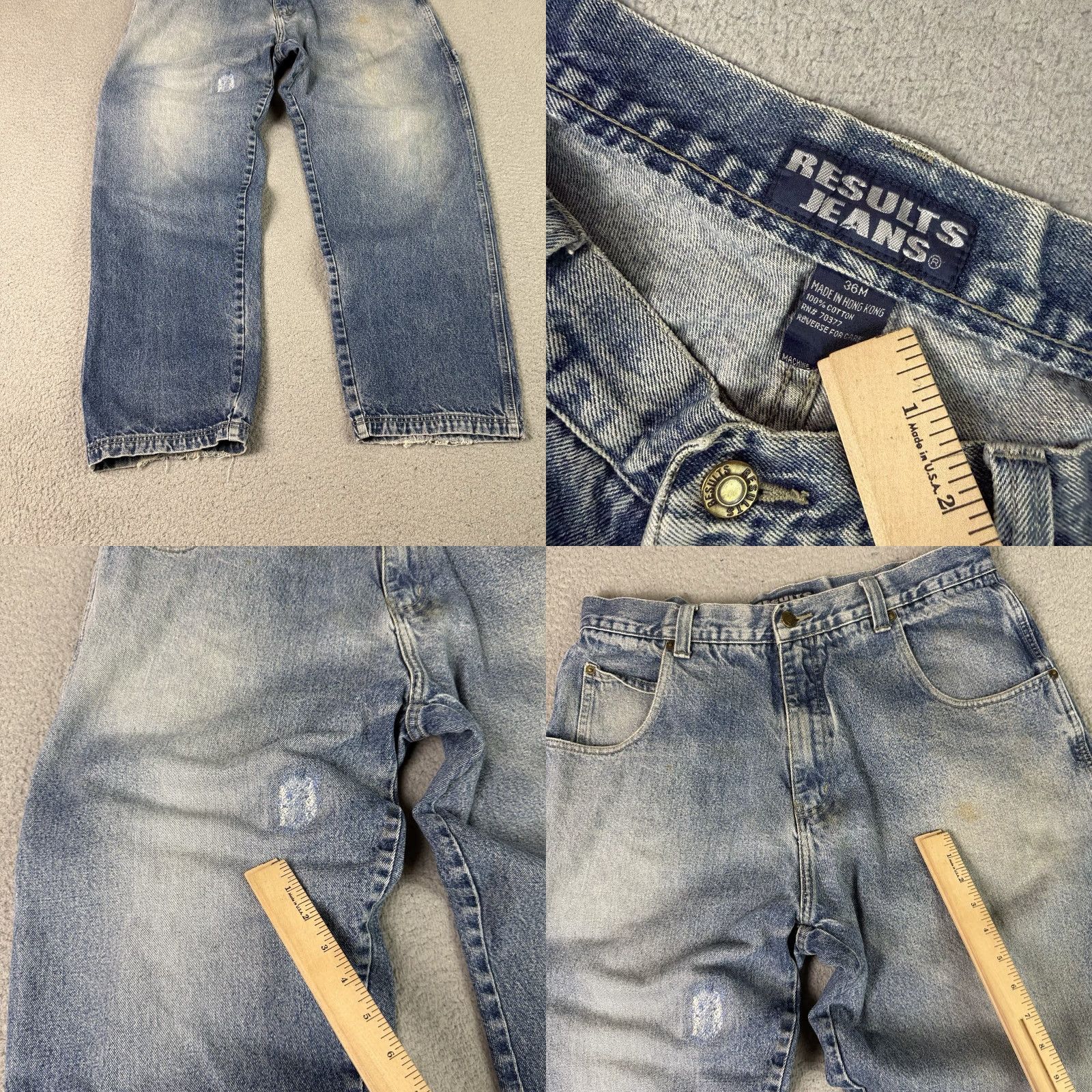 Vintage VINTAGE Results Jeans Mens 34W 28in Inseam Wide-Leg 5-Pocket Denim Blue Grunge 90s Skater Cardholder Logo Zipper Button Hooked Rise Mid Size US 34 / EU 50 - 8 Thumbnail