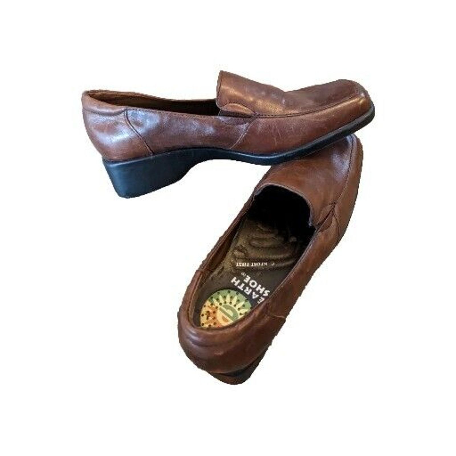 Other Earth Shoes Brown Leather Slip On Loafers Rubber Soles 8.5 Size US 8.5 / IT 38.5 - 2 Thumbnail