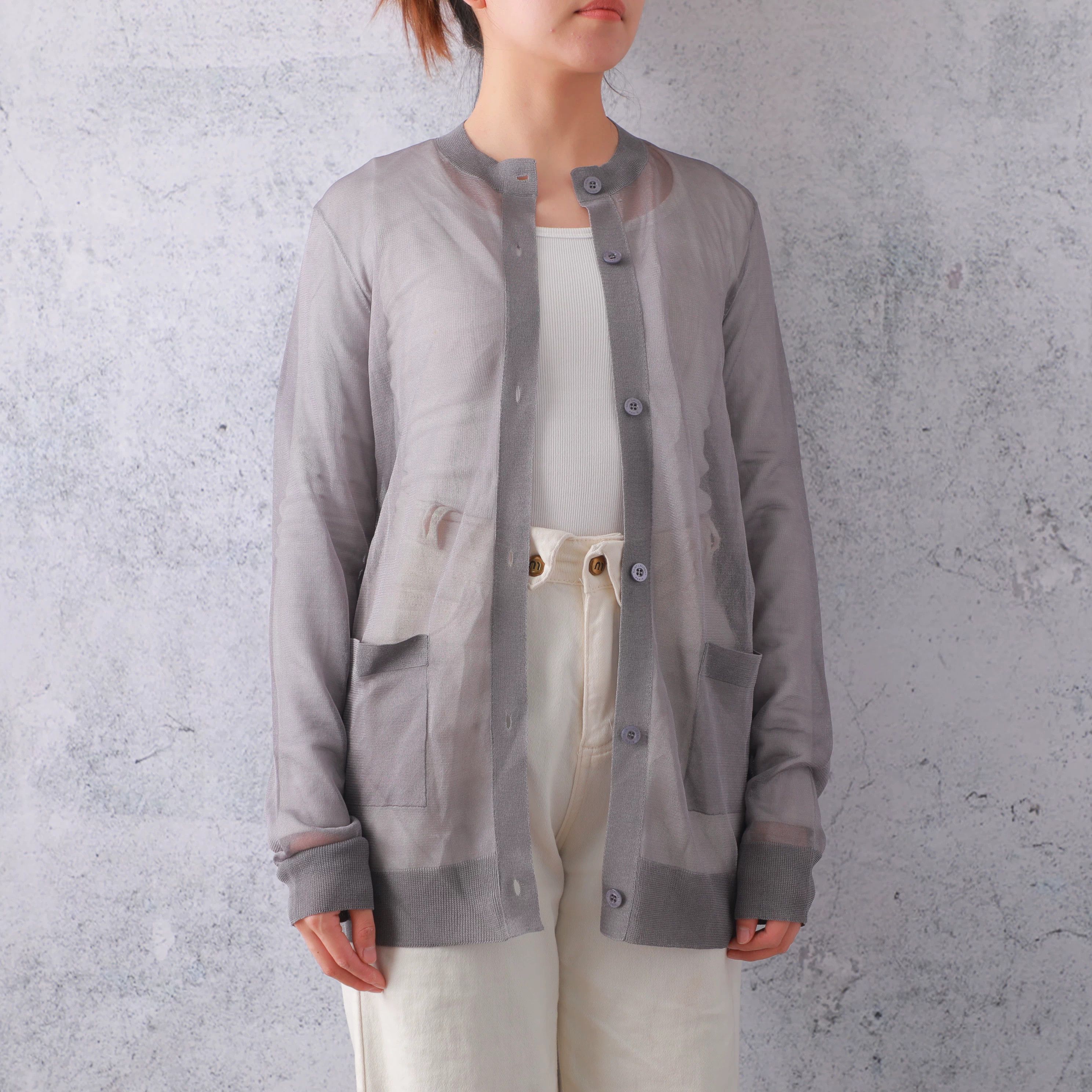 Saint Laurent Paris SAINT LAURENT Gray Silk Sheer Cardigan Size L / US 10 / IT 46 - 1 Thumbnail