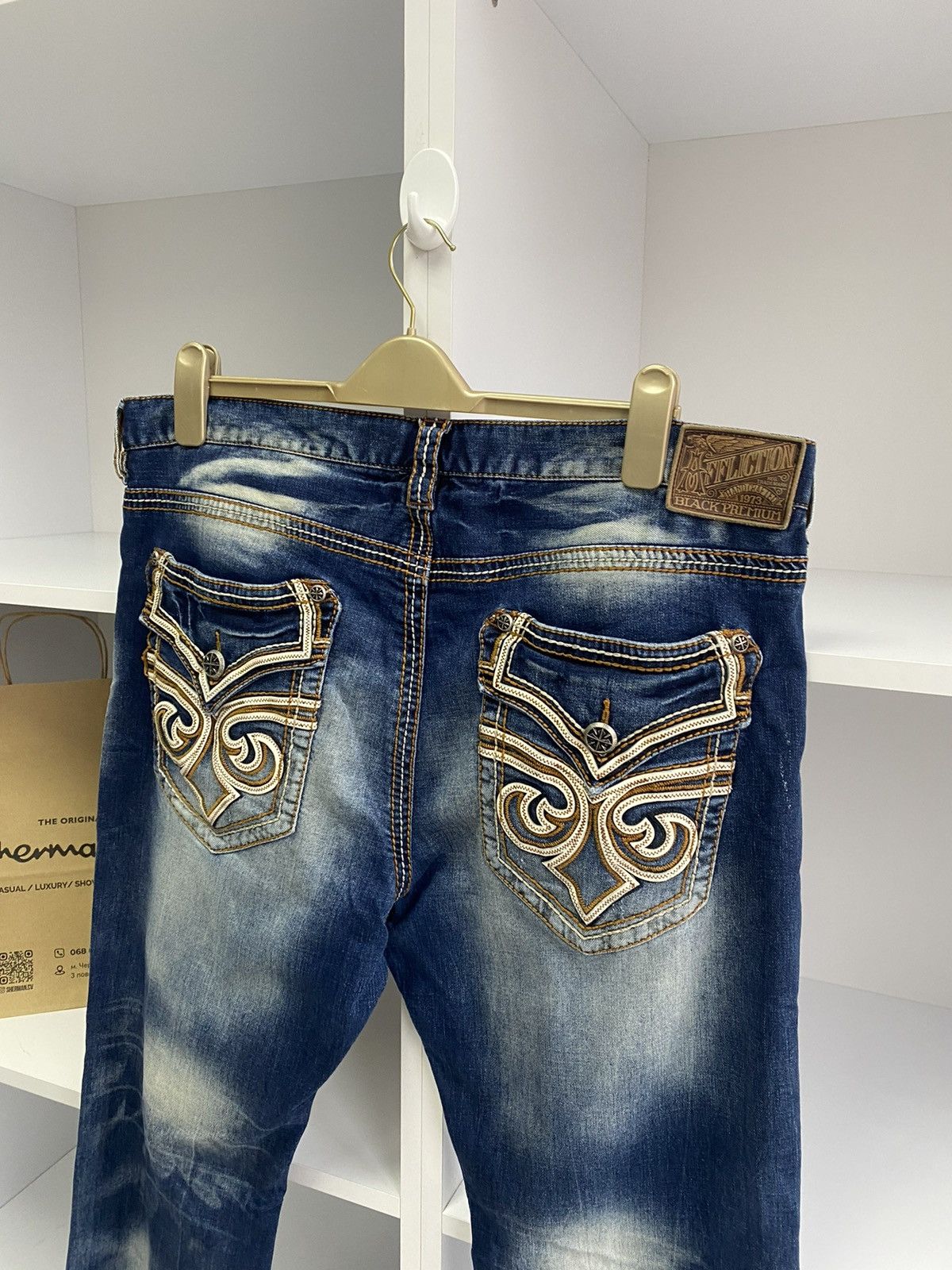 Affliction × Vintage Vintage Affliction Men's Denim Jeans Embroidered Blue Size US 38 / EU 54 - 13 Thumbnail