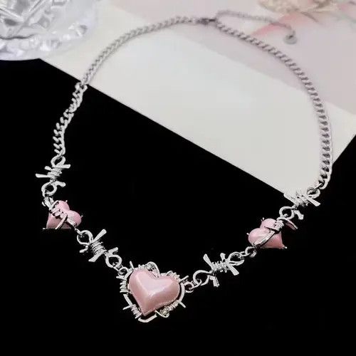 Jewelry Pink Thorns Love Heart Necklace Size ONE SIZE - 3 Thumbnail