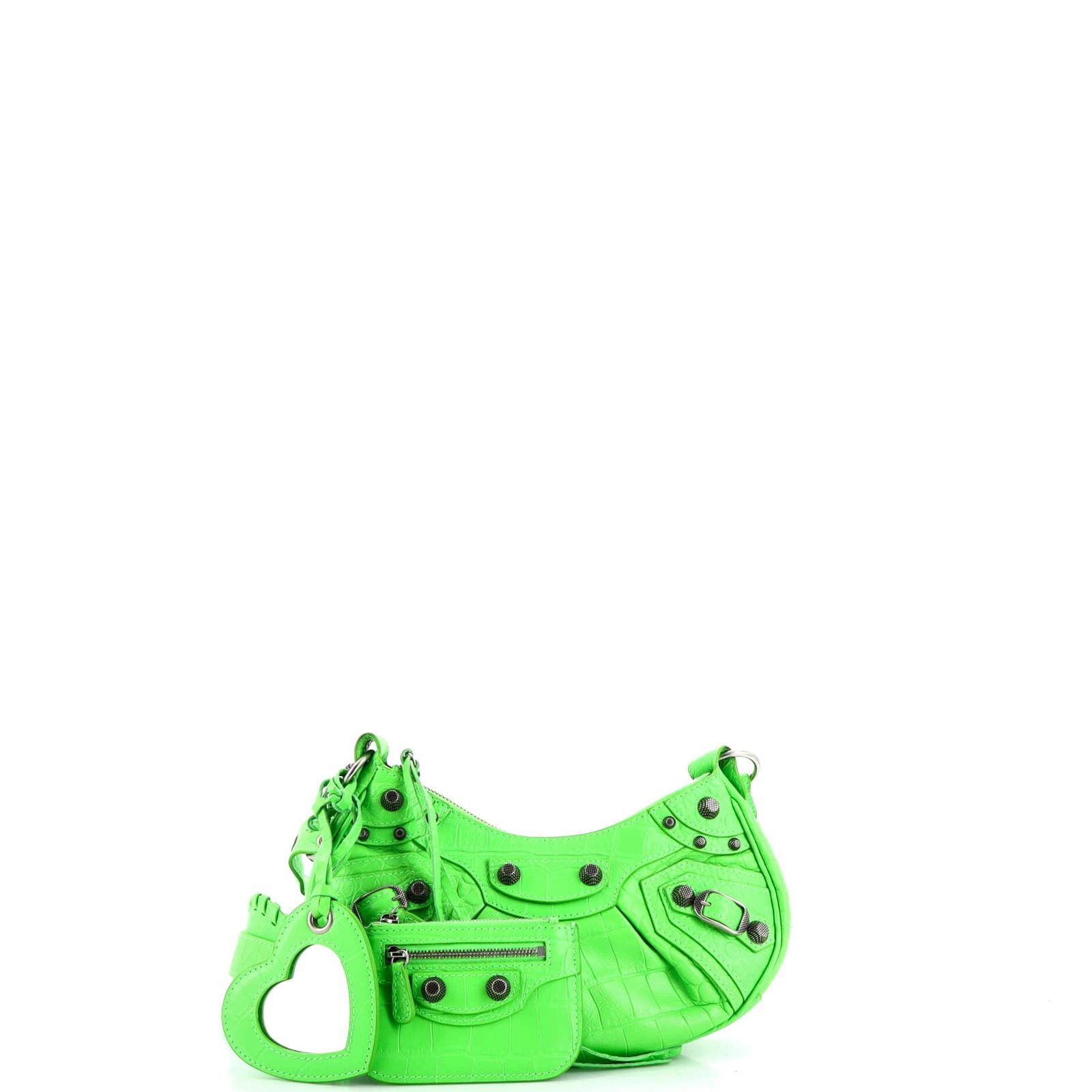 Le Cagole Giant Studs Shoulder Bag Crocodile Embossed