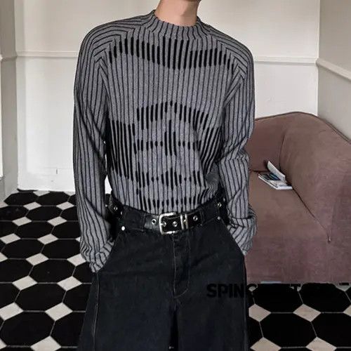 VIBE Graphic y2k Style Striped Knit Sweater Size US L / EU 52-54 / 3 - 3 Thumbnail