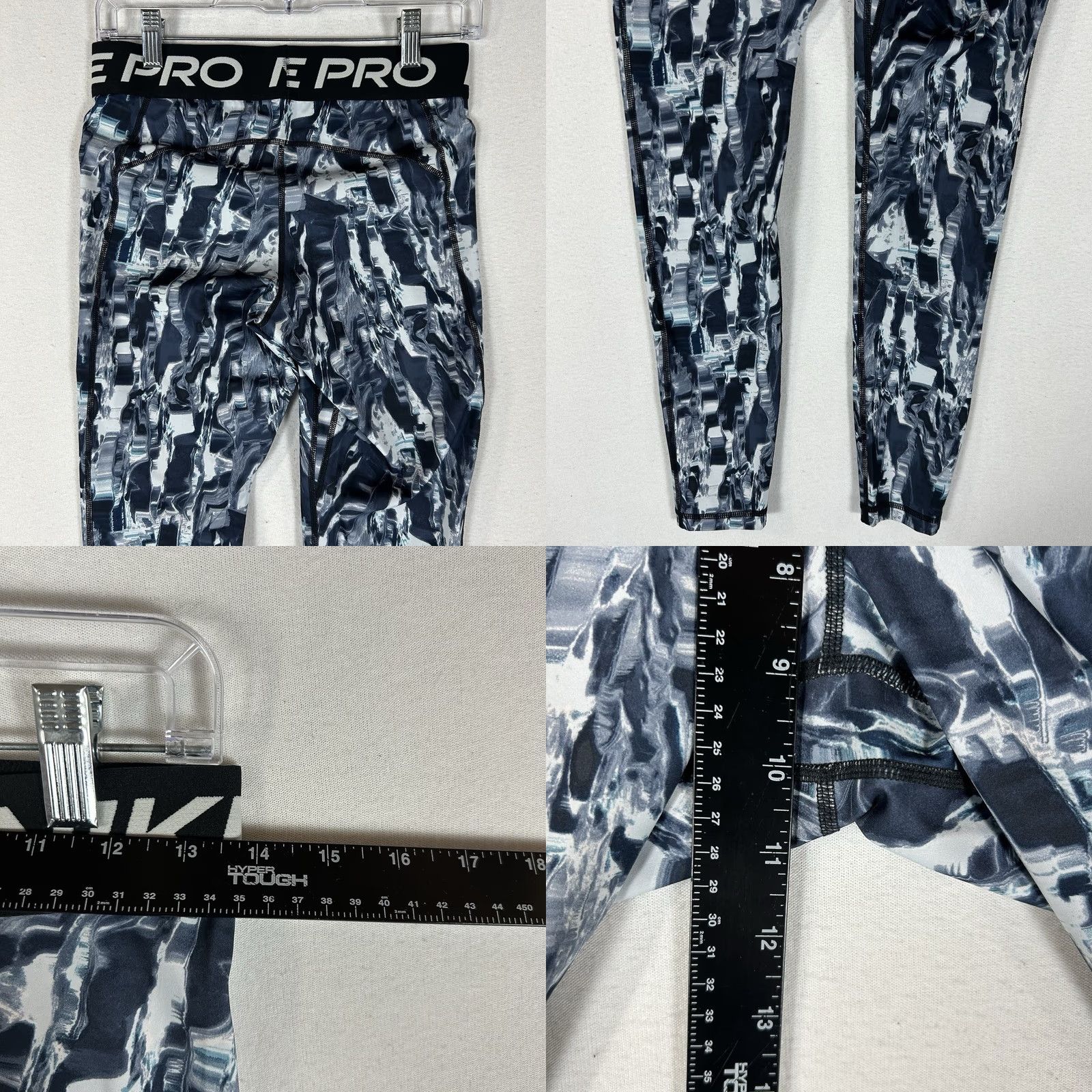Nike Nike Pro Dri Fit Ankle Leggings Womens M Gray Blue Graphic Print Stretch Geometric Neon 27in Inseam Size 32" / US 10 / IT 46 - 8 Thumbnail