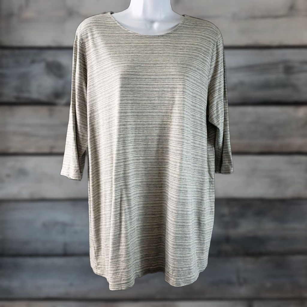 J. Jill VINTAGE PureJill Womens Tunic Top Gray Striped Cotton Blend 3/4 Sleeve L Large Shirt Womens Size L / US 10 / IT 46 - 1 Thumbnail