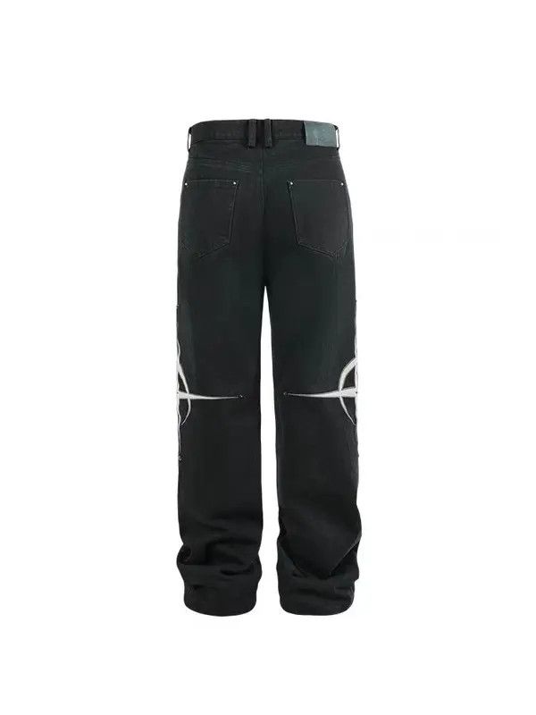 VIBE Straight Leg Beige Appliquéd Embroidered Jeans Black Size US 32 / EU 48 - 6 Thumbnail