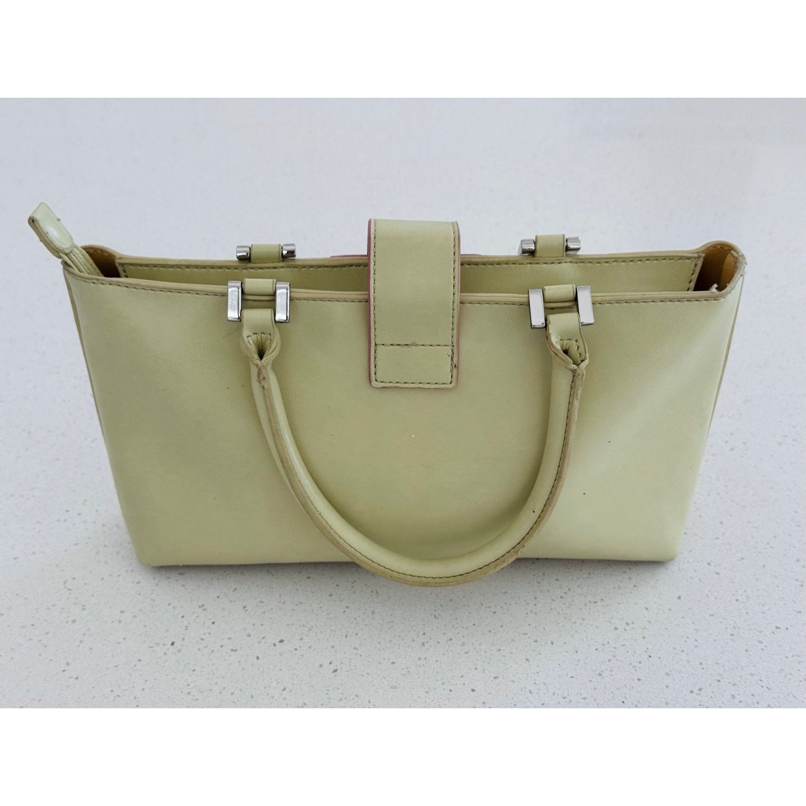 The Unbranded Brand Mondani Soft Green Leather Tote and Lime-Yellow Belt Size ONE SIZE - 3 Thumbnail