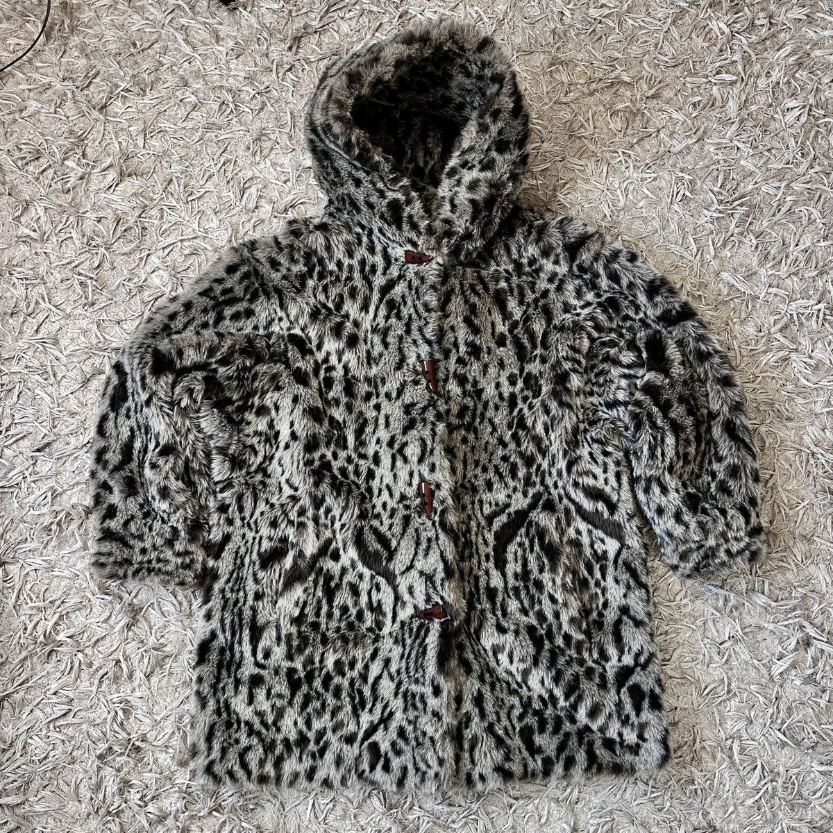 Faux Fur Hooded Jacket Mohair Fuzzy Swag Leopard Swag Opium