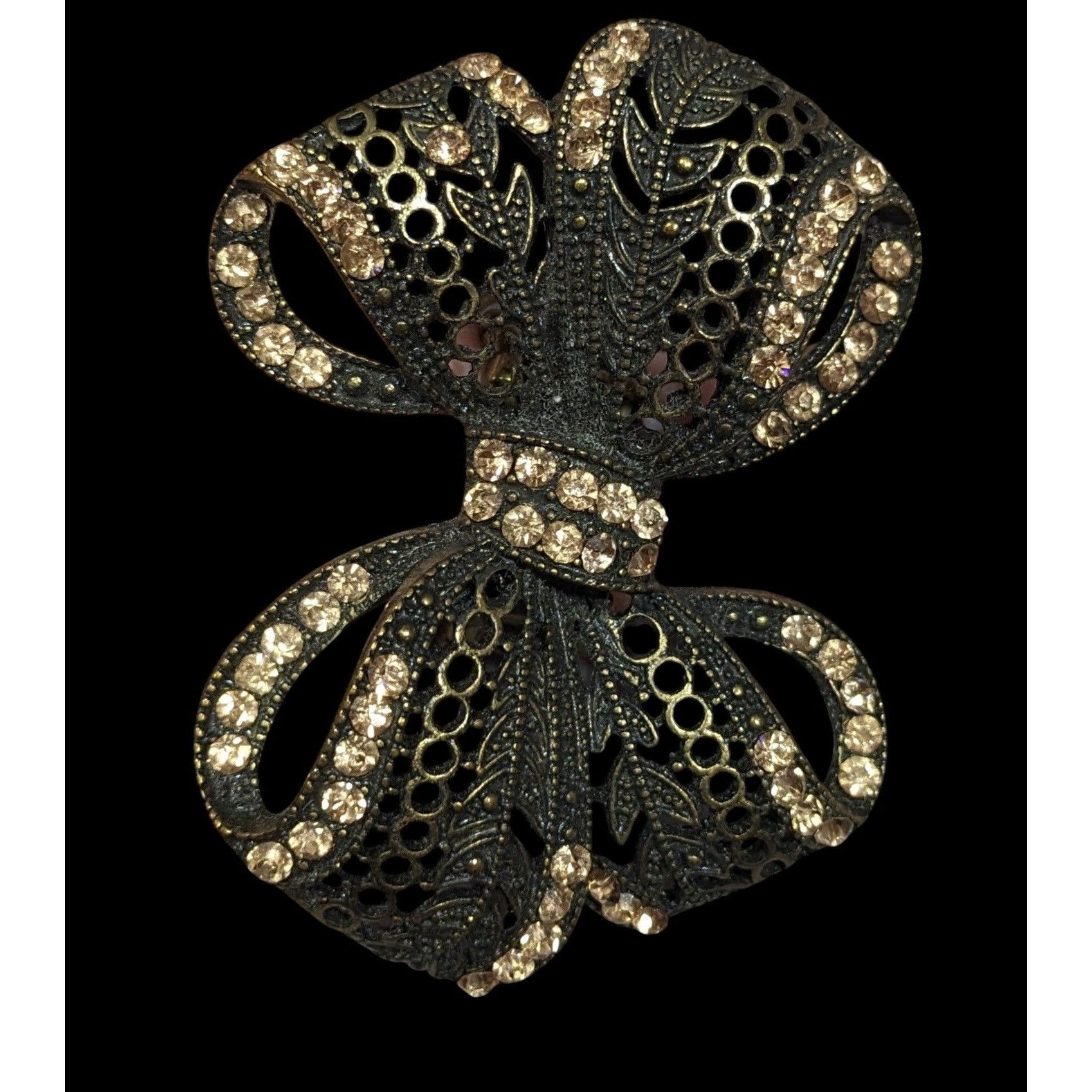 Other Coquette Glam Rhinestone Antiqued Gold Tone Bow Ring Size ONE SIZE - 1 Thumbnail