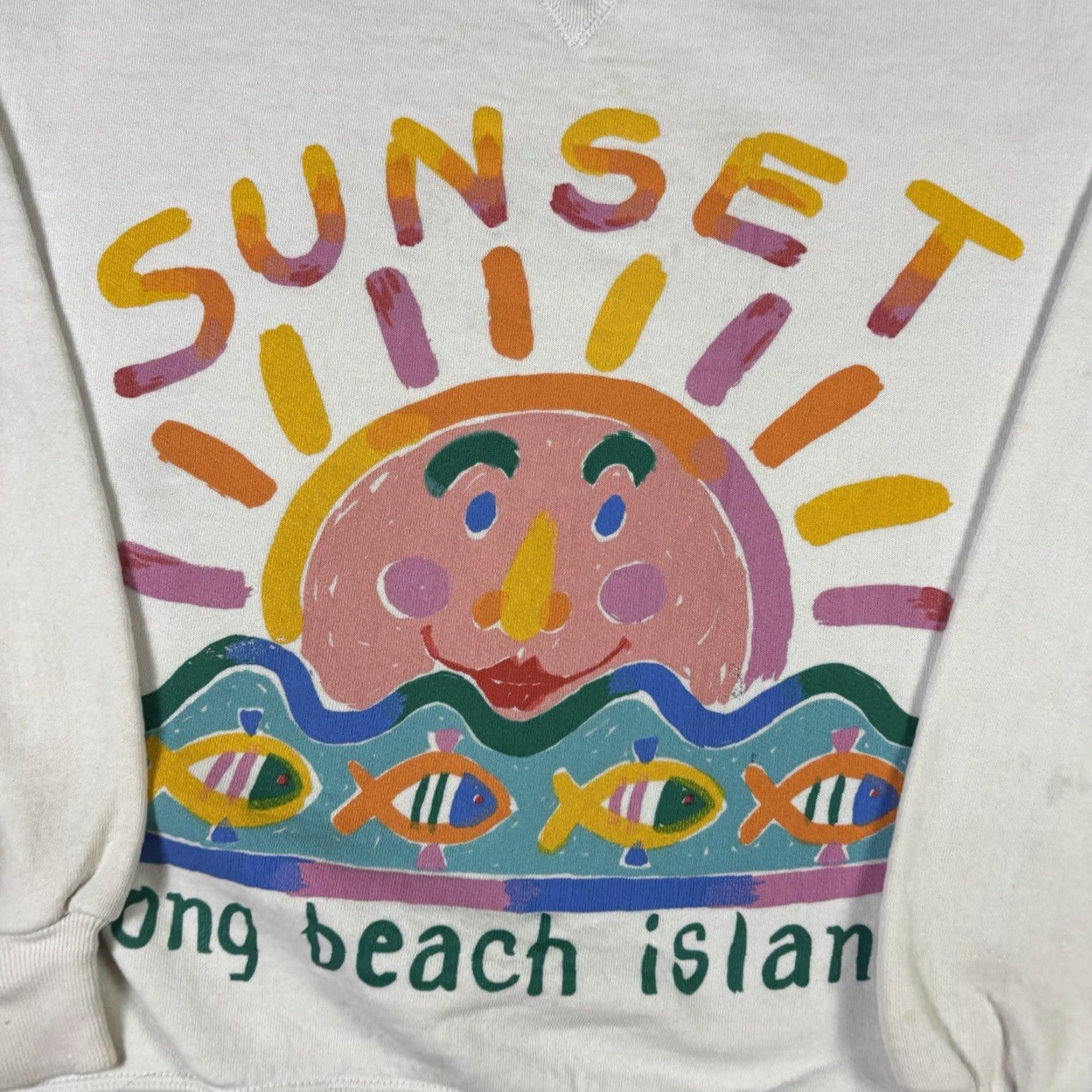 Russell Athletic VINTAGE Russell Athletic Sweatshirt Long Beach Island Sunset 90s Graphic Print Mermaid White M Mens Size US M / EU 48-50 / 2 - 3 Thumbnail