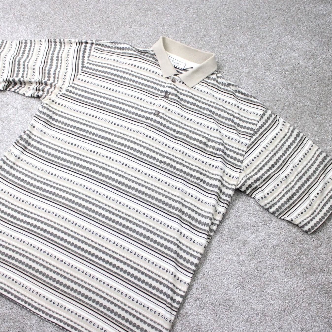 Vintage VINTAGE Classics by Palmland Polo Shirt Mens XLT XL -Tall Beige Geometric Short Sleeve Shirt Size US XL / EU 56 / 4 - 3 Thumbnail