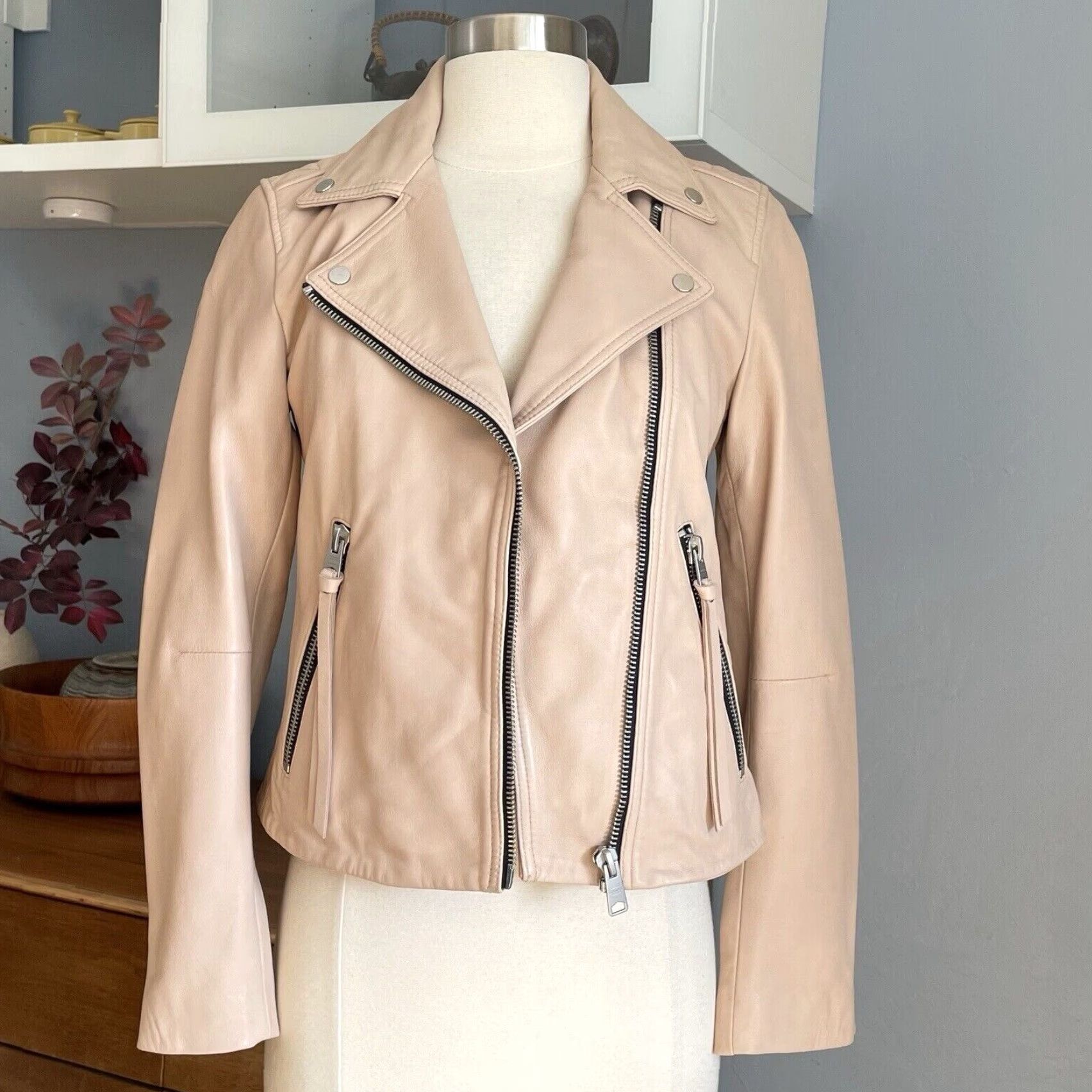 Allsaints AllSaints Dalby Leather Biker Jacket Women US 4 Pale Pink Size S / US 4 / IT 40 - 3 Thumbnail