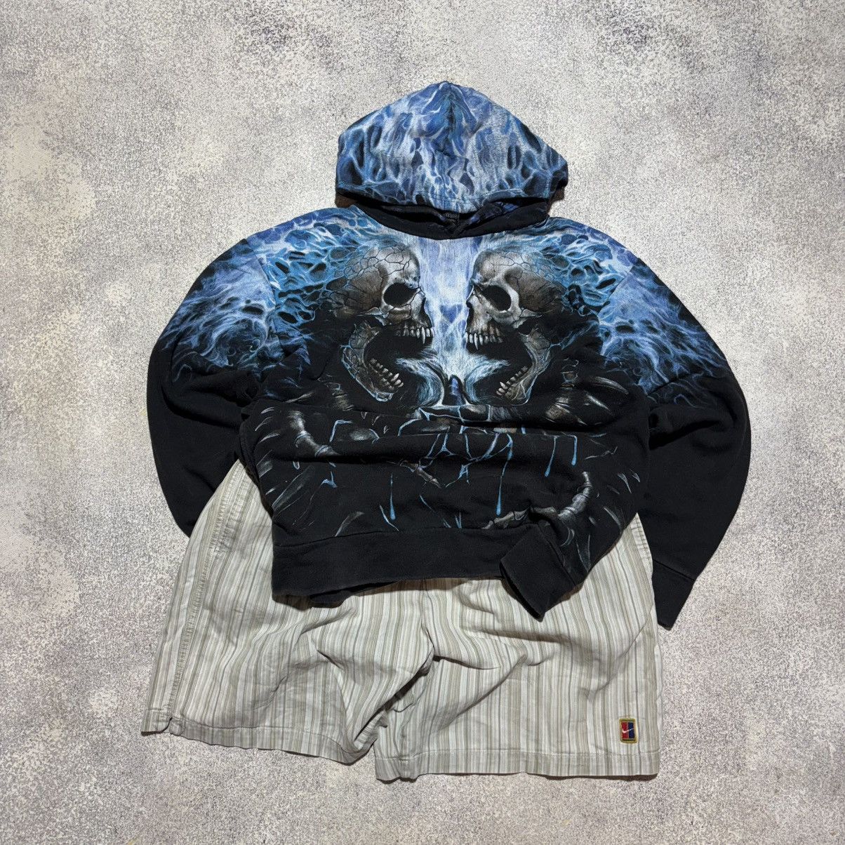Japanese Brand × Vintage Vintage Skulls and Bones Flaming Spine All Over Print Hoodie Size US M / EU 48-50 / 2 - 6 Thumbnail