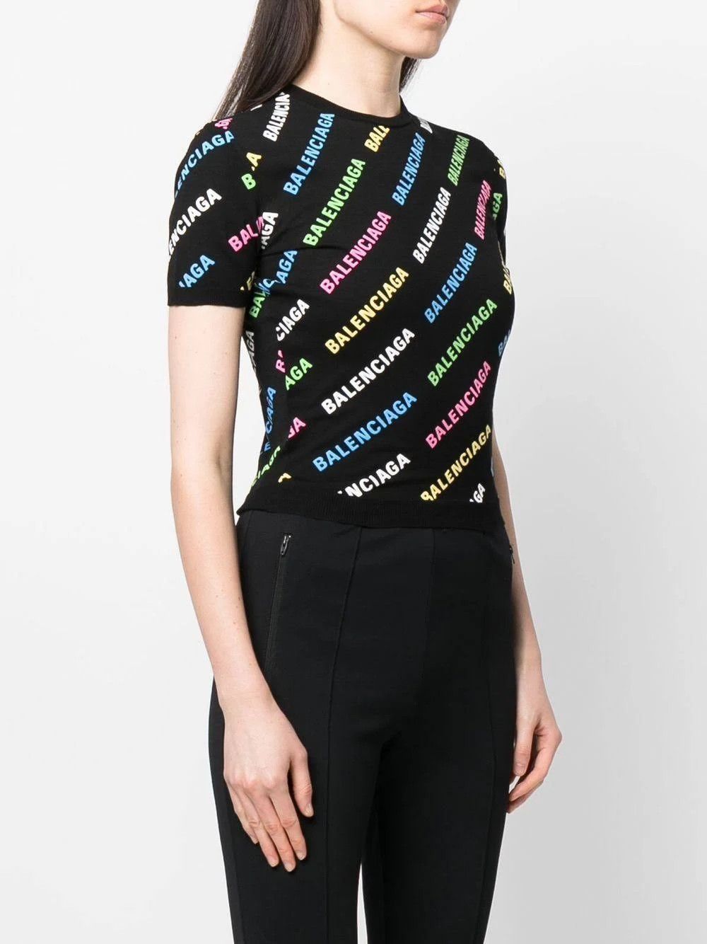 Balenciaga o1s1wg111124 Logo-Print Cropped Jumper Fit in Black Size M / US 6-8 / IT 42-44 - 4 Thumbnail