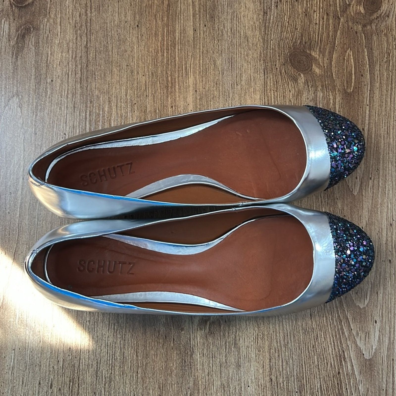 SCHUTZ Schultz Silver Glitter Block Heels Size US 9 / IT 39 - 7 Thumbnail