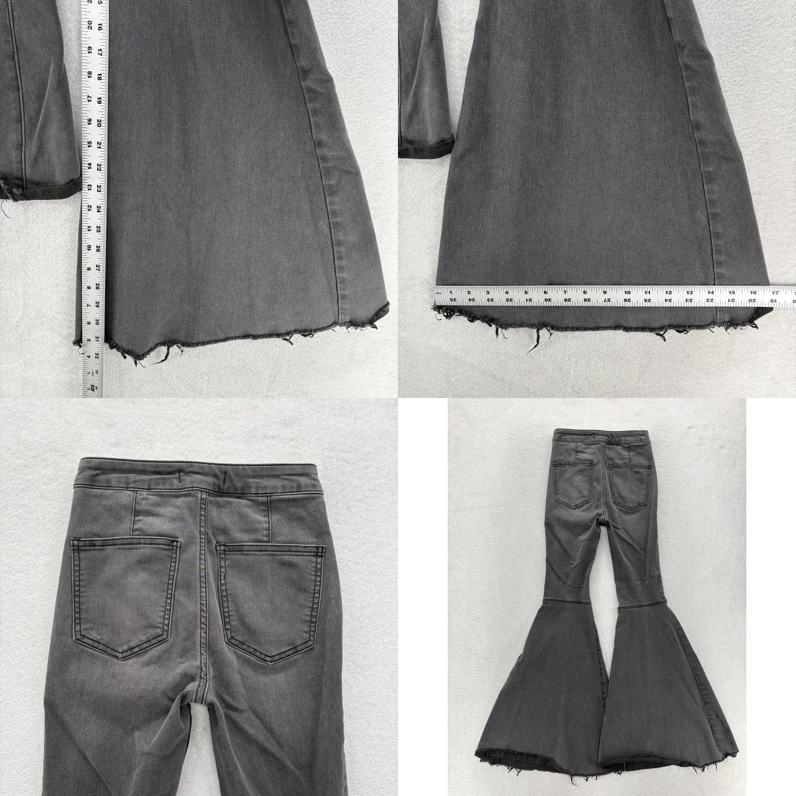Vintage We The Free Flare Jeans Womens 24 Gray Charcoal Wash High Rise Stretch Raw Hem Slim Distressed Pockets Zip Denim Cotton Viscose Polyester Spandex Size 42" / US 20 - 8 Thumbnail
